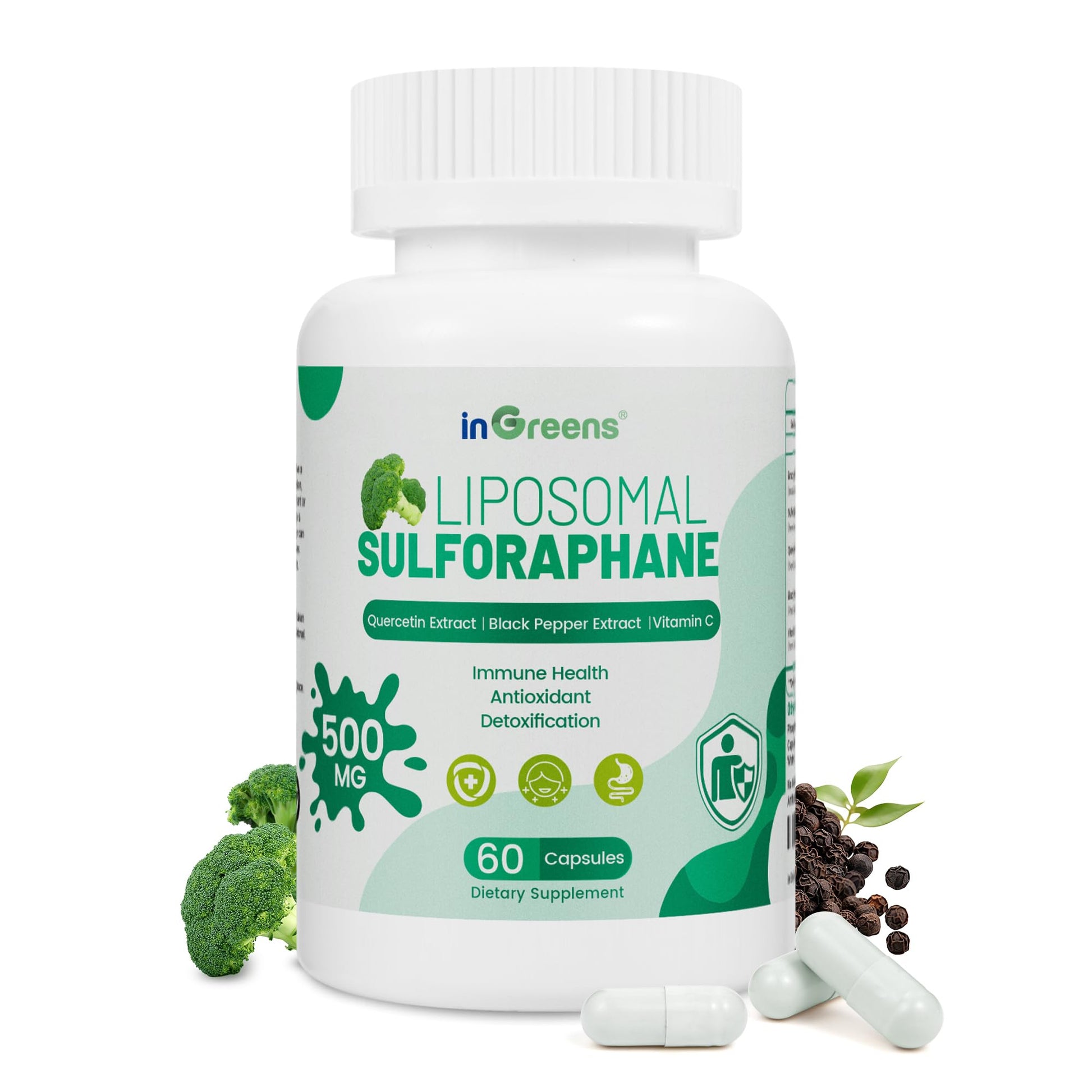 inGreens Liposomal Sulforaphane 500mg Supplement, 60 Capsules