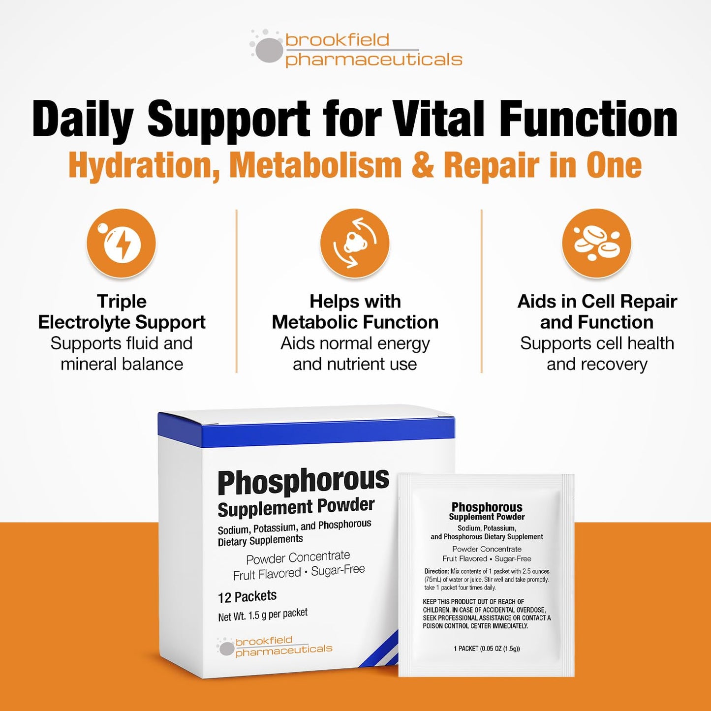 Brookfield Pharmaceuticals Phosphorus Supplements Powder Concentrate, 12 Count