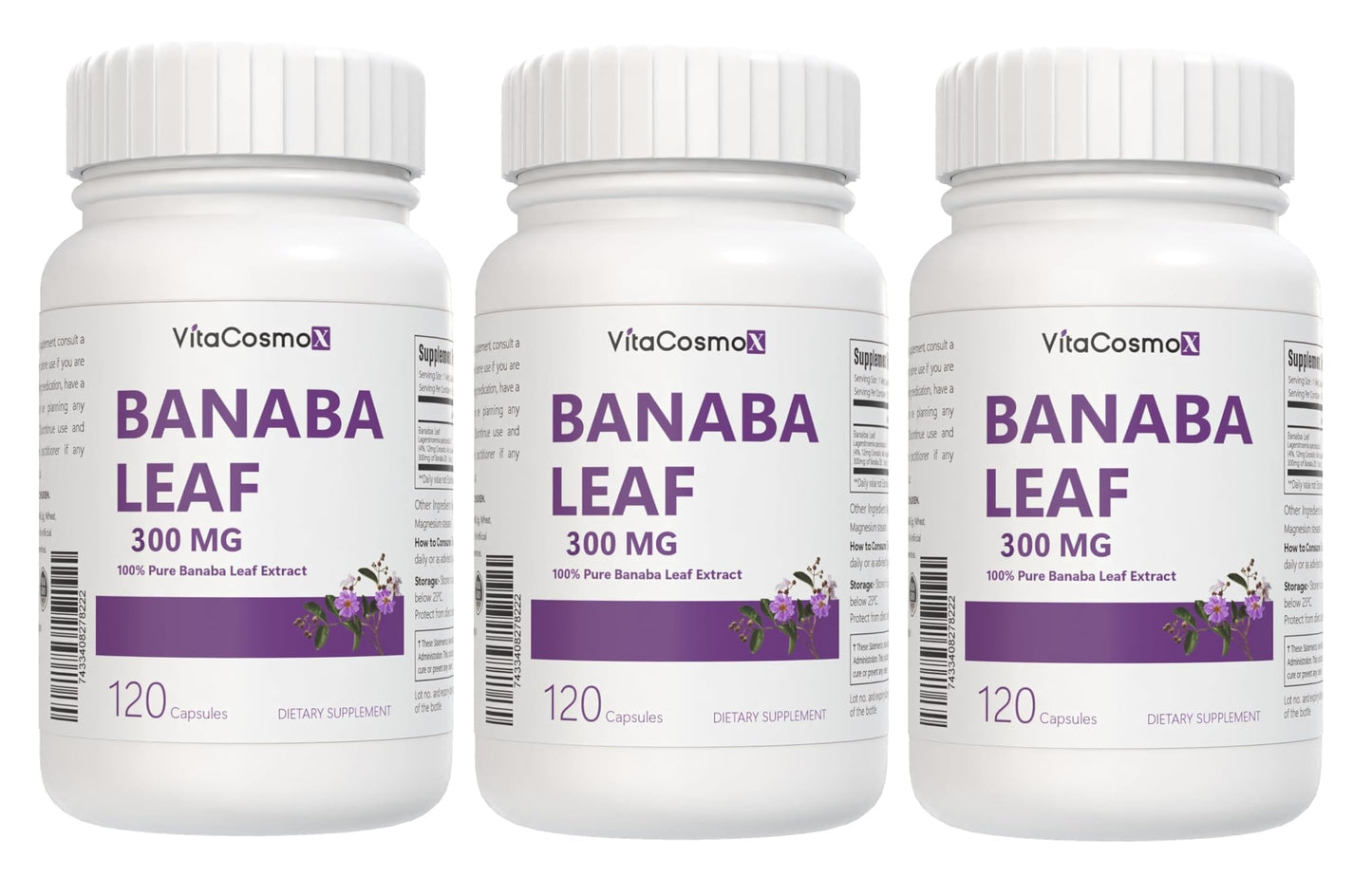 VitaCosmoX Banaba Leaf Extract 300mg Capsules, 120 Capsules