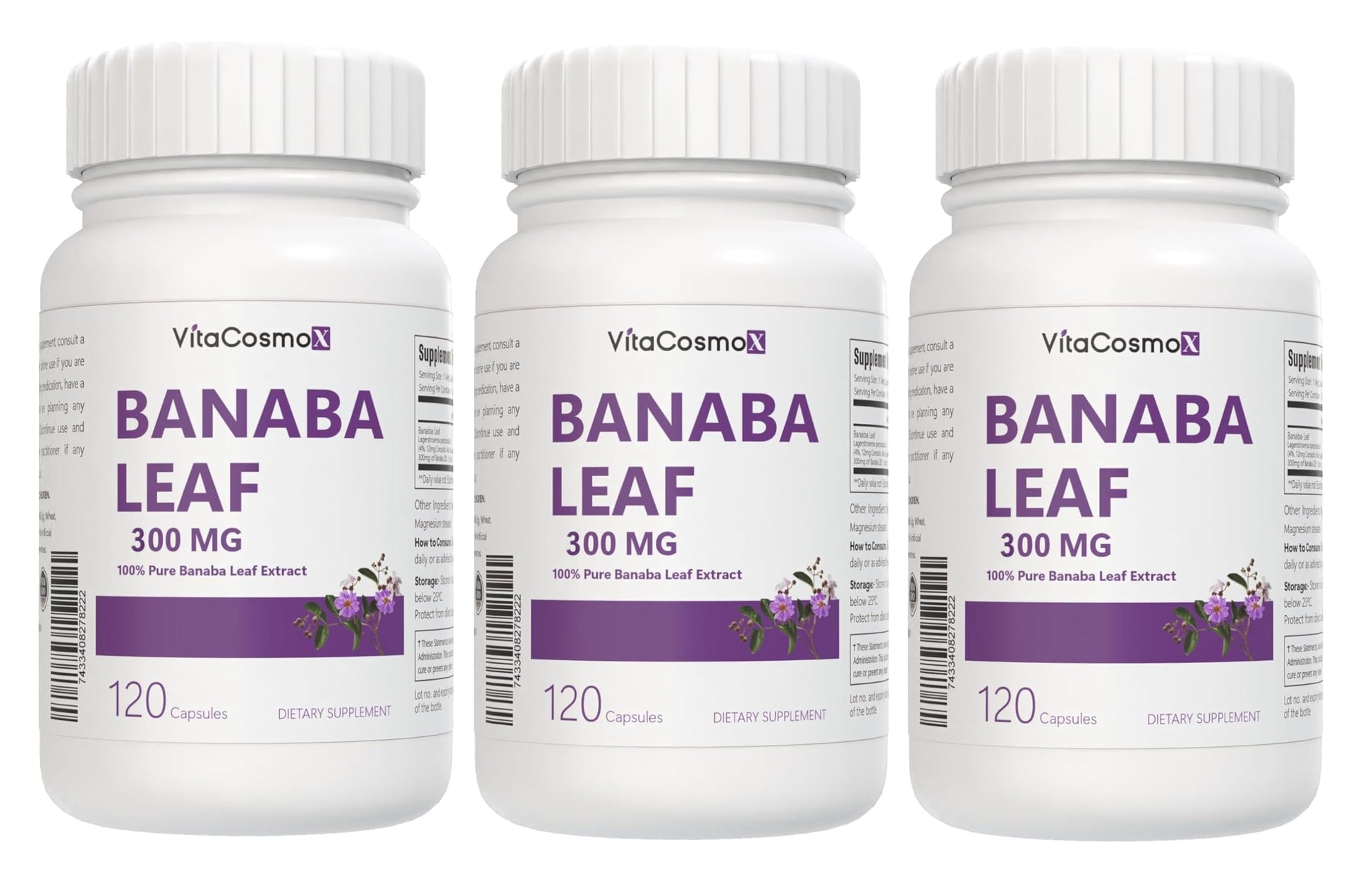 VitaCosmoX Banaba Leaf Extract 300mg Capsules, 120 Capsules