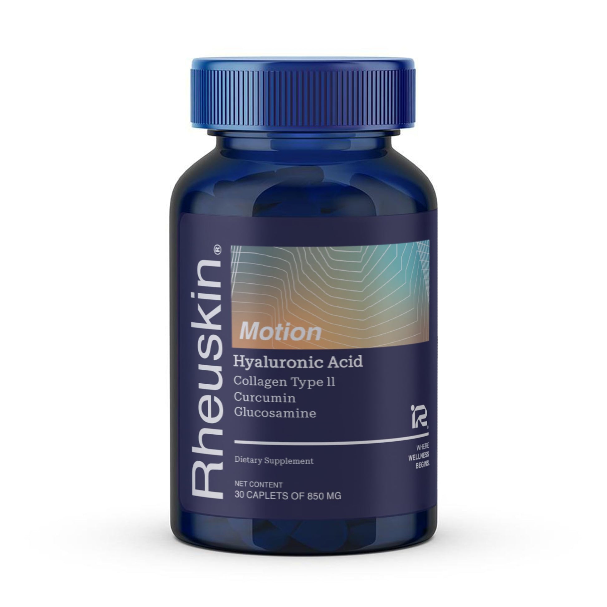 Rheuskin Motion – Advanced Joint Support with Hyaluronic Acid, Glucosamine, Curcumin & Type II Collagen Caplets, 30 Count