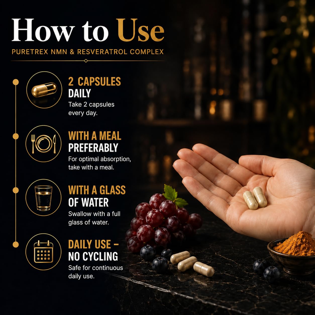 PURETREX NMN 1000mg with Resveratrol, TMG, Pterostilbene, Quercetin, CoQ10, BioPerine Softgel 1
