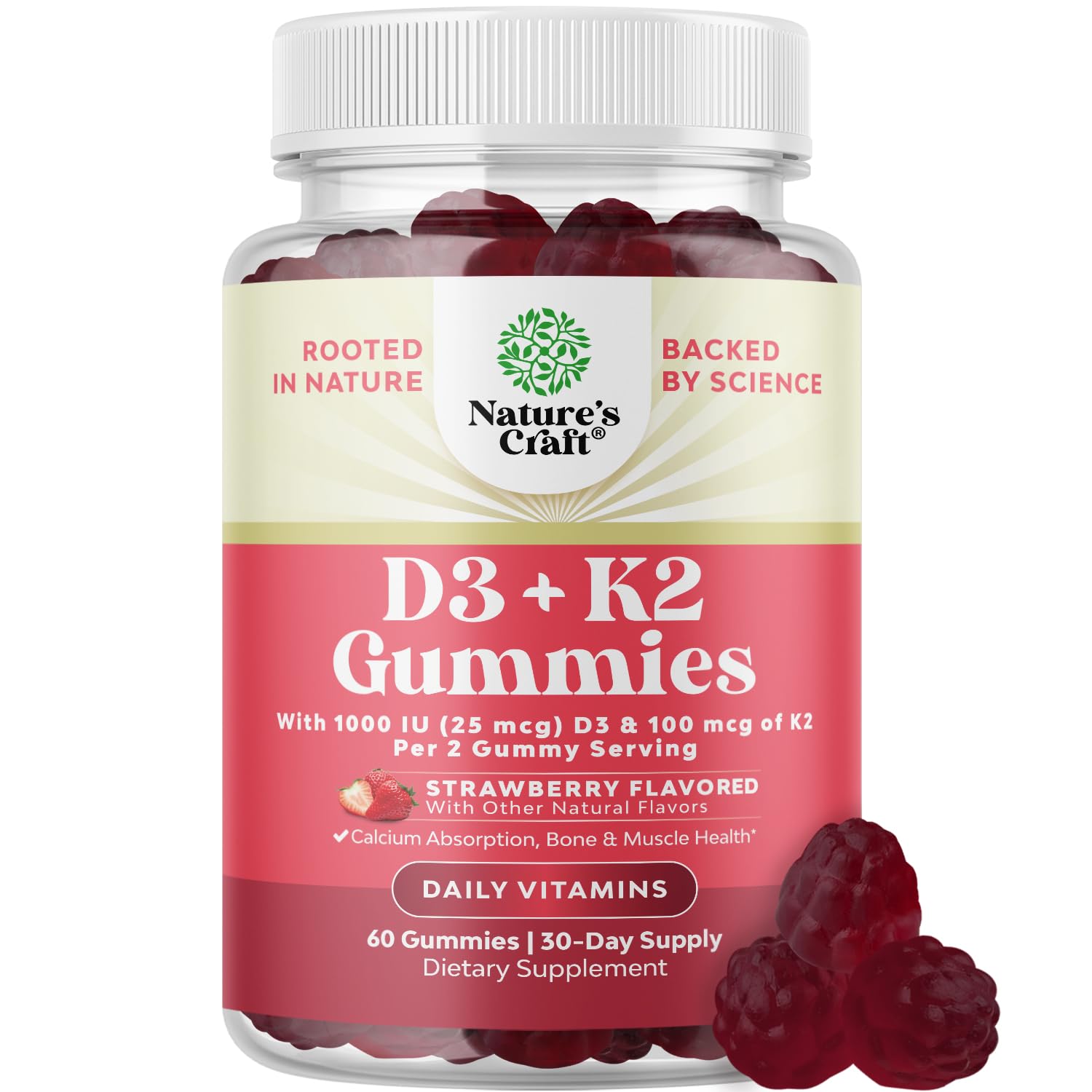 Natures Craft Vitamin D3 K2 Gummies, 60 Count