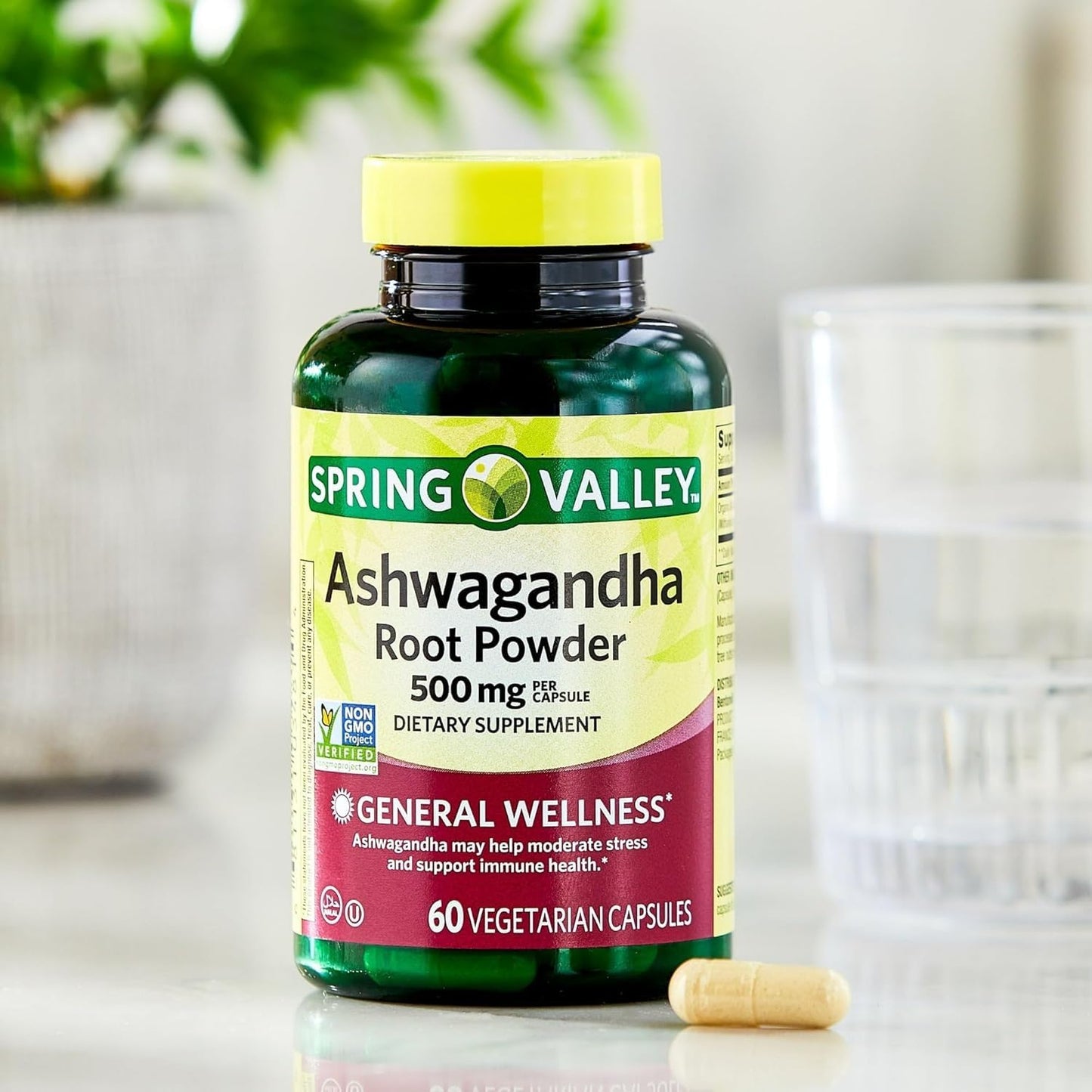 BASKETGOODS Ashwagandha Root Powder 500mg Capsules, 60 Count
