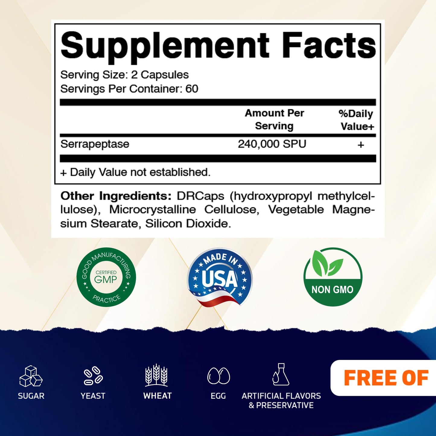 Vitamatic Serrapeptase 240,000 SPU Capsules, 120 Count