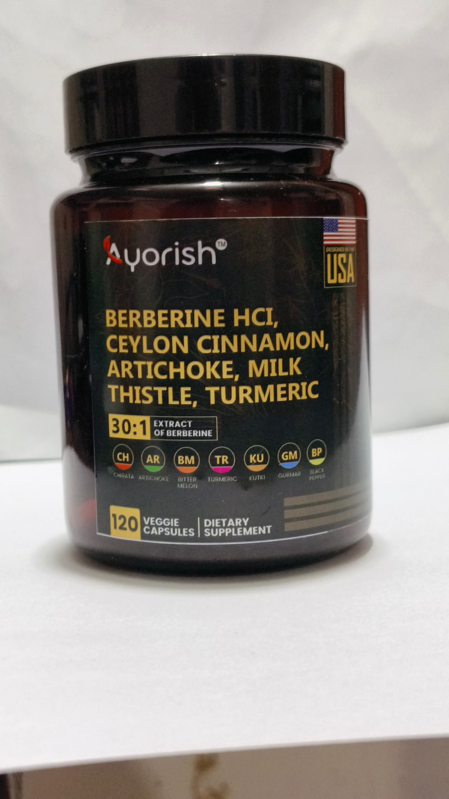 Ayorish Berberine with Ceylon Cinnamon, Milk Thistle & Turmeric, 120 Capsules