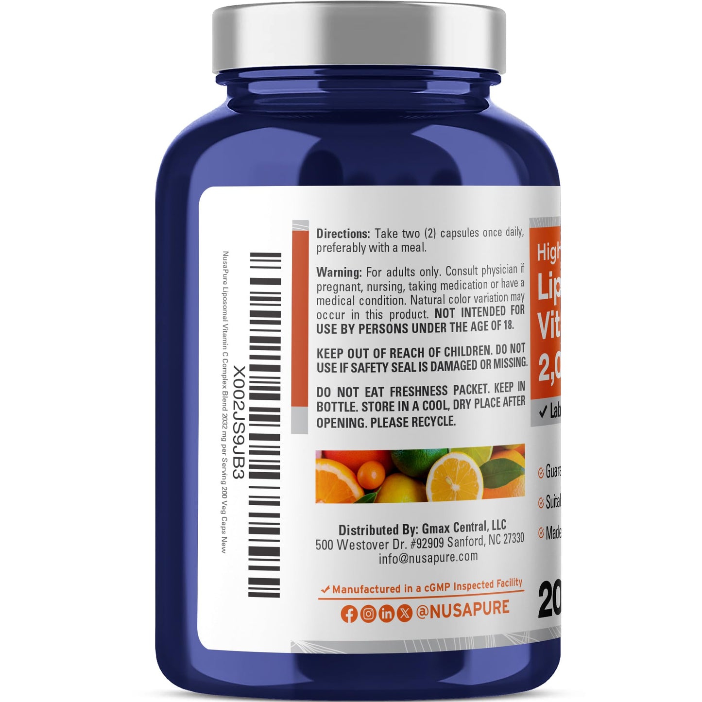 NusaPure Liposomal Vitamin C 2032mg Capsules, 200 Count