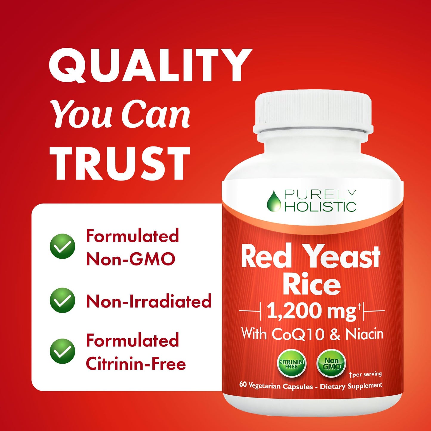 Purely Holistic Red Yeast Rice with CoQ10 Supplement, Capsule, 60 Count