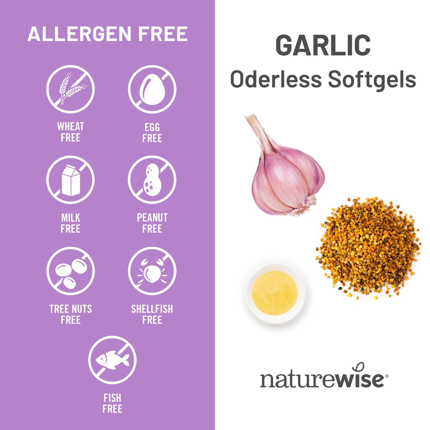 NatureWise Odorless Garlic Pills - with Royal Bee Jelly & Pollen - Herbal Supplement for Heart Health + Immune System + Antioxidants - Gluten Free, Non-GMO Softgels, 60 Count