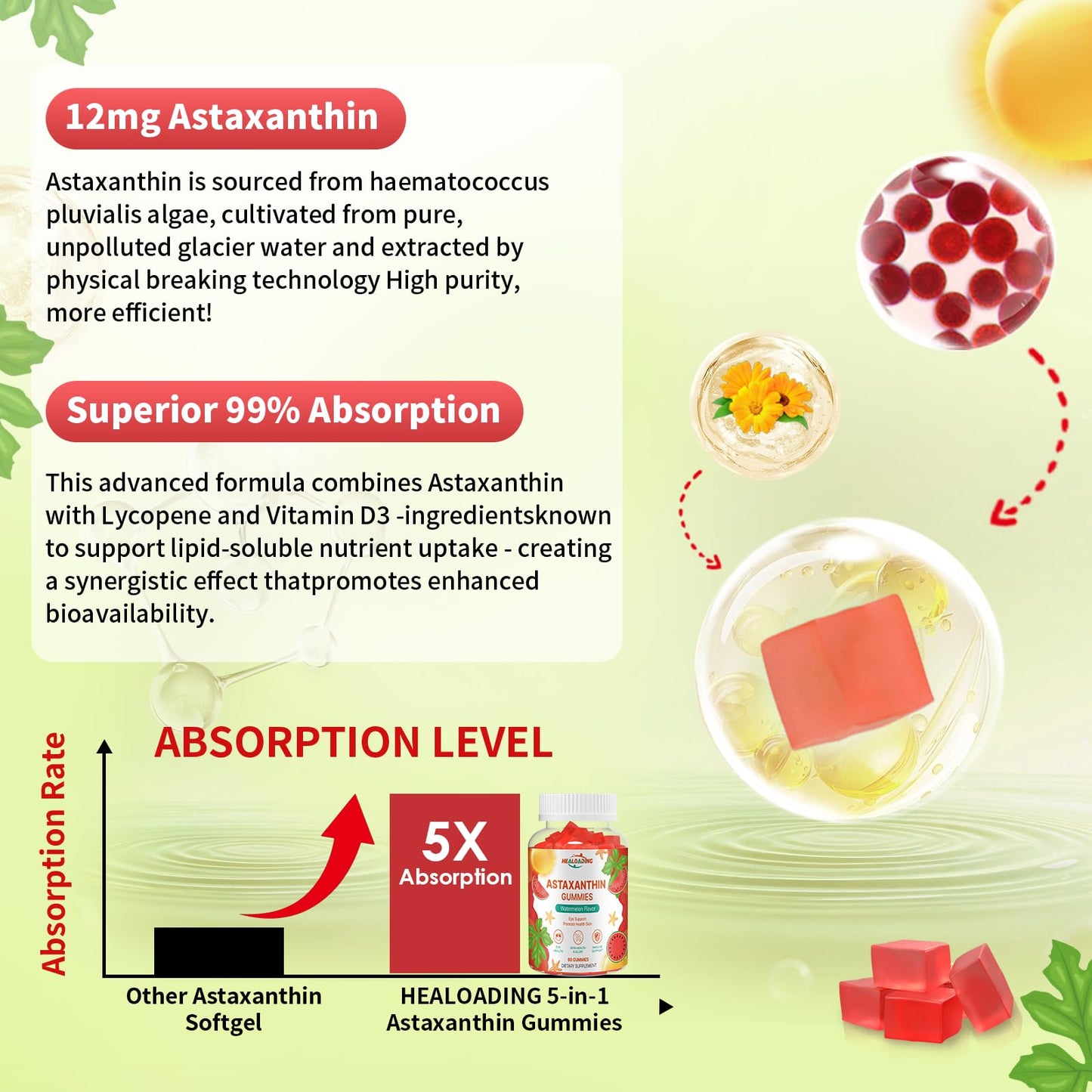 HEALOADING Astaxanthin 12mg Gummies, 60 Count