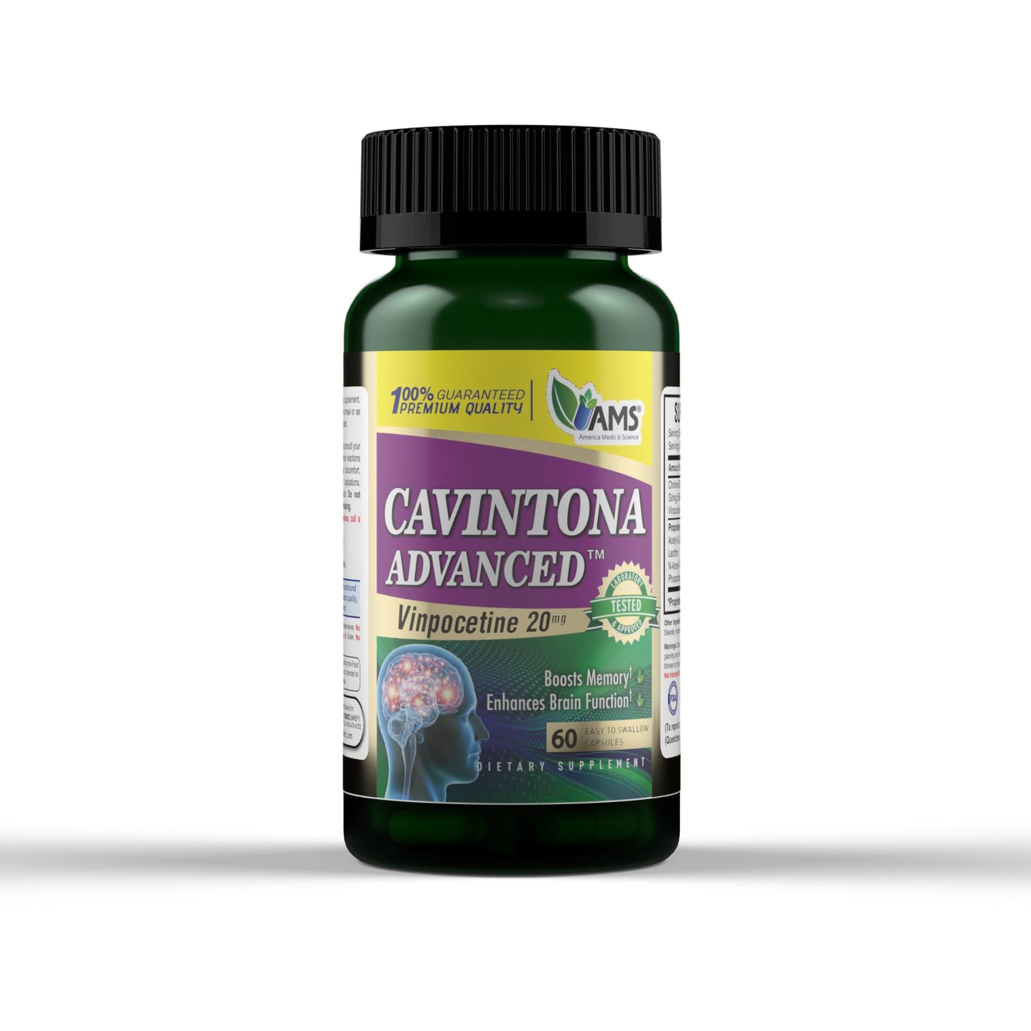 America Medic & Science Cavintona Advanced Supplement – Vinpocetine 20mg for Memory, Recall & Brain Health – Supports Cognitive Function, Focus, Mental Clarity & Blood Flow, Capsule, 60 Count