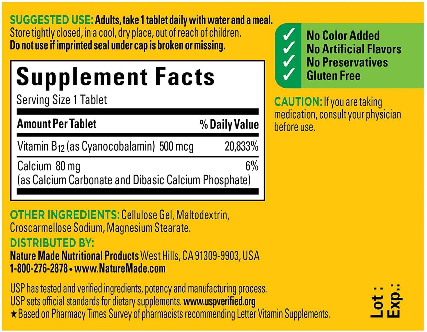 Nature Made Vitamin B-12 500 mcg Tablets, 200 Count