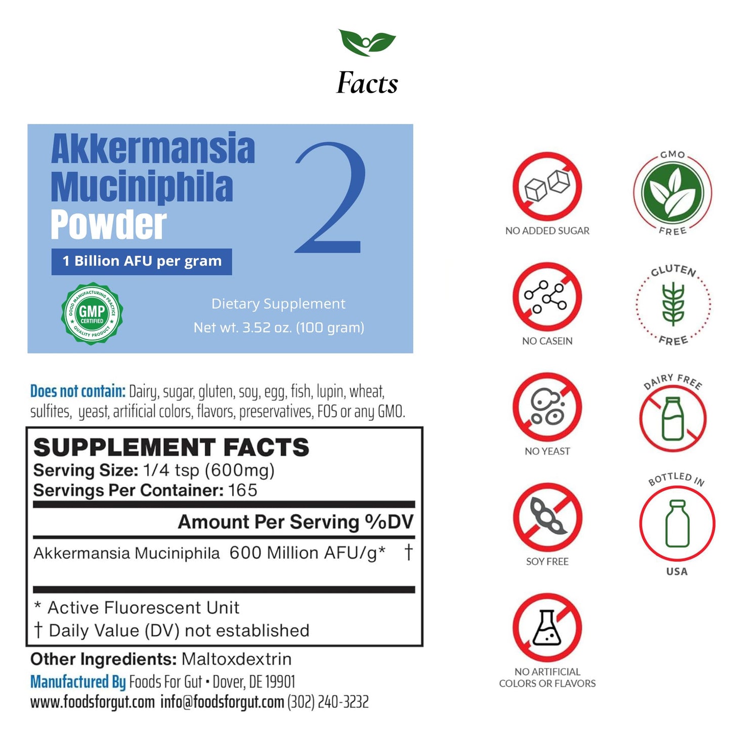 Foods For Gut Akkermansia Muciniphila Powder 1 Billion AFU/g, 3.52