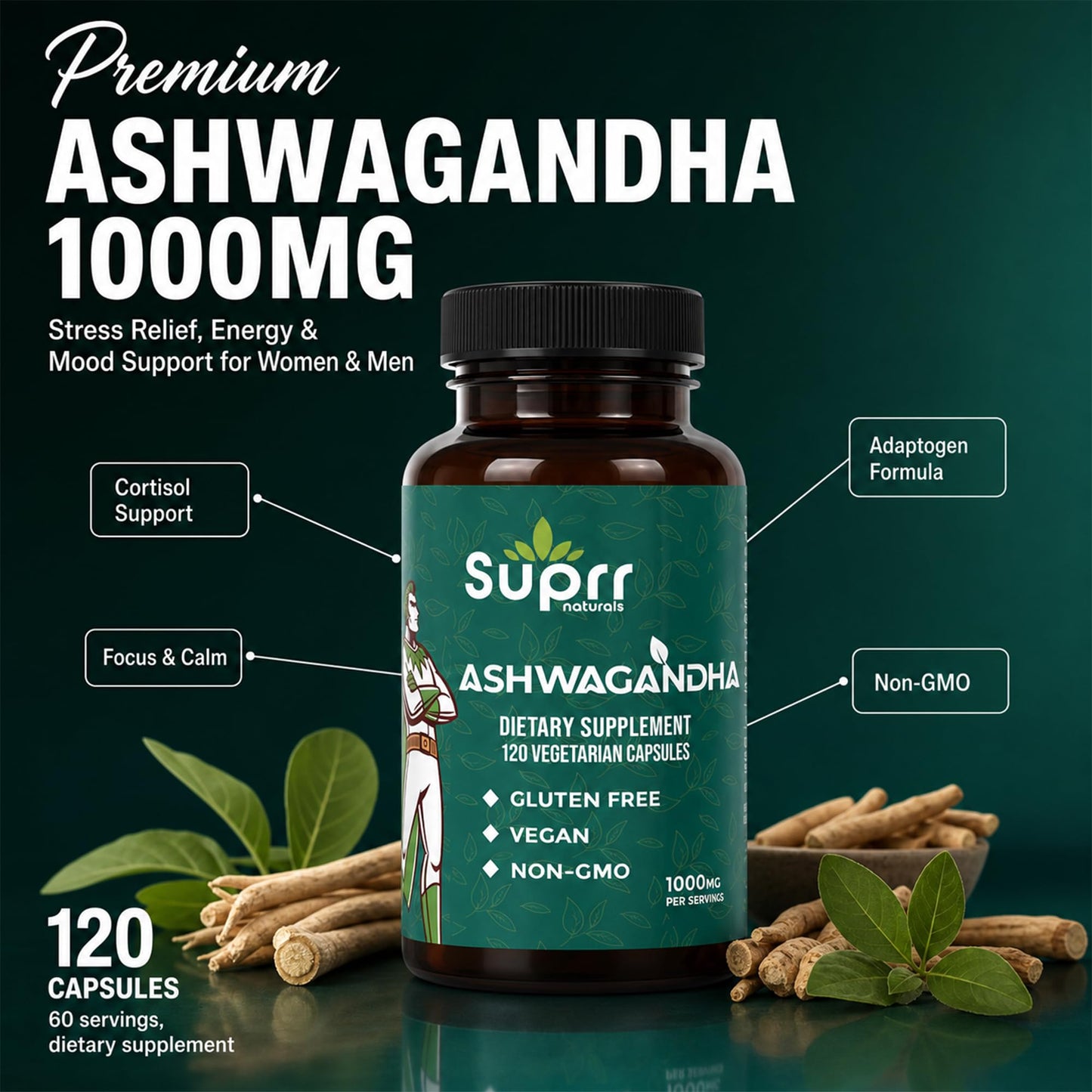 suprr naturals Ashwagandha 1000mg Capsules 120 Count