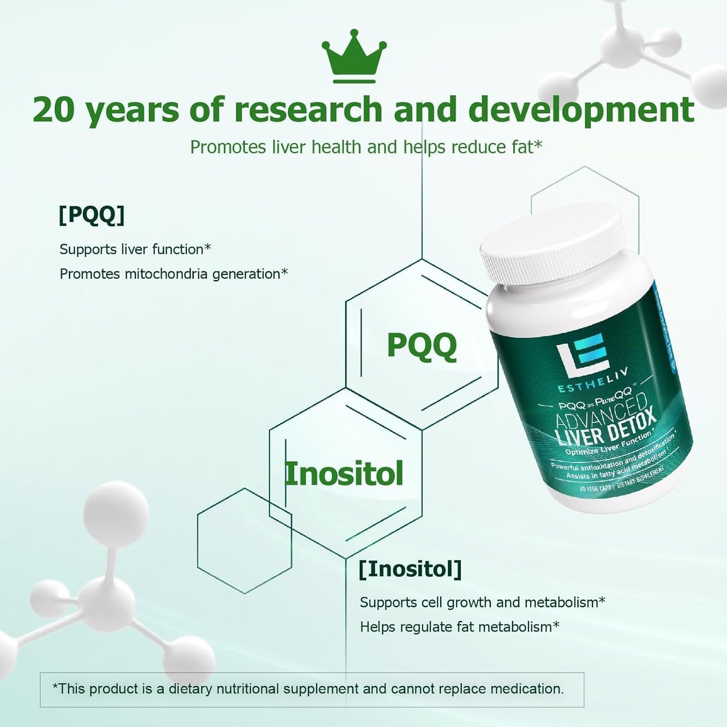 ESTHELIV Liver Cleanse Detox & Repair PQQ + Inositol Formula Capsule, 60 Capsules