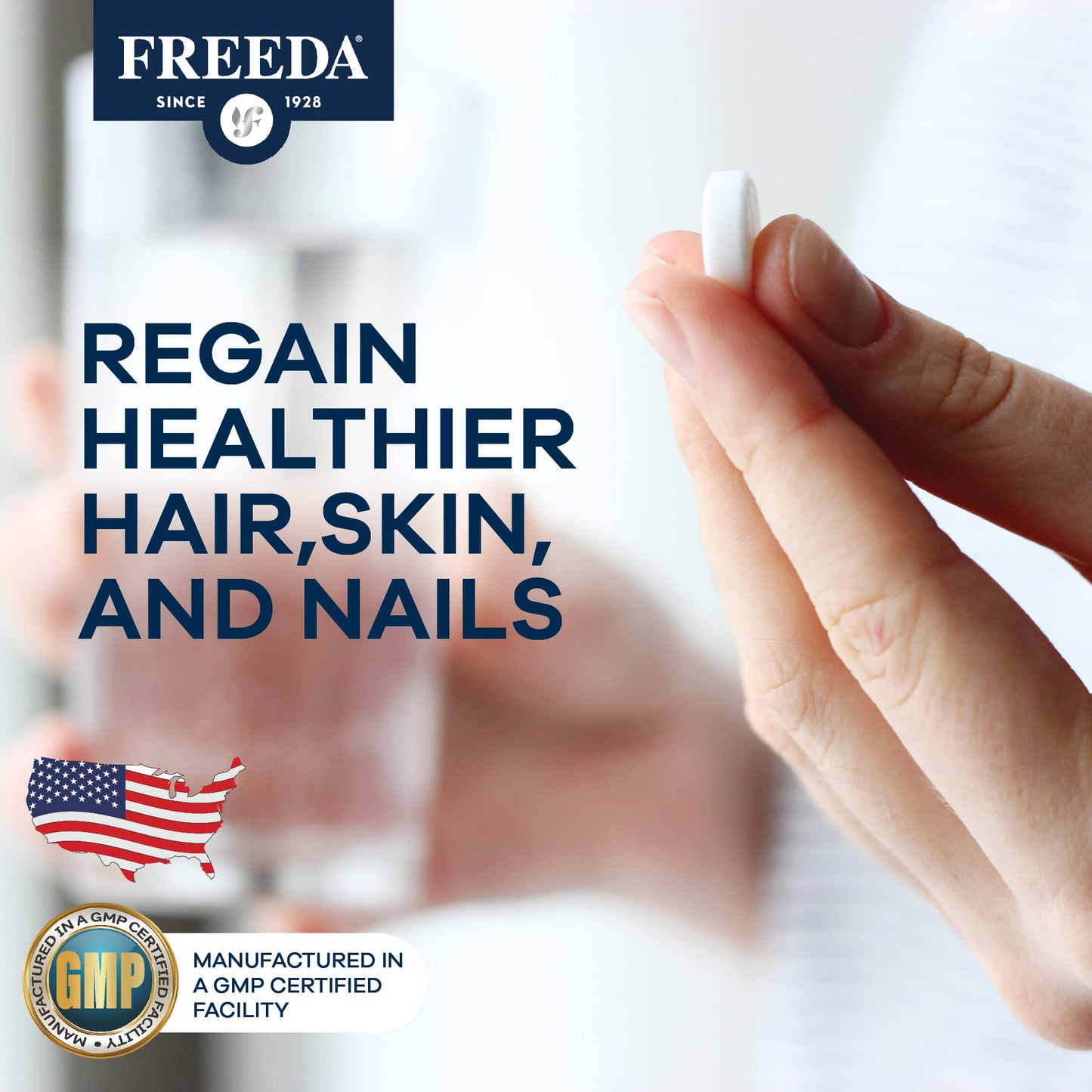 FREEDA Biotin 10,000 mcg Hair, Skin & Nails Supplement Tablets, 100 Count