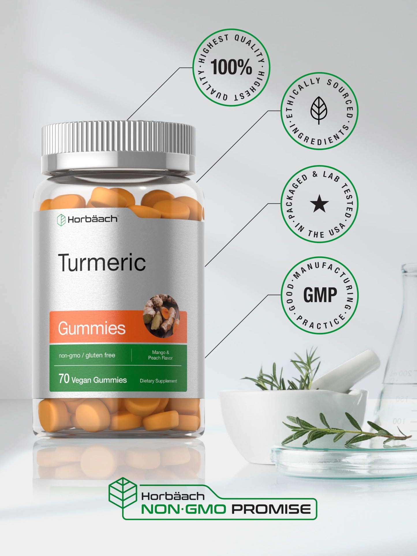 Horbäach Turmeric Gummies with Ginger 70 Gummies