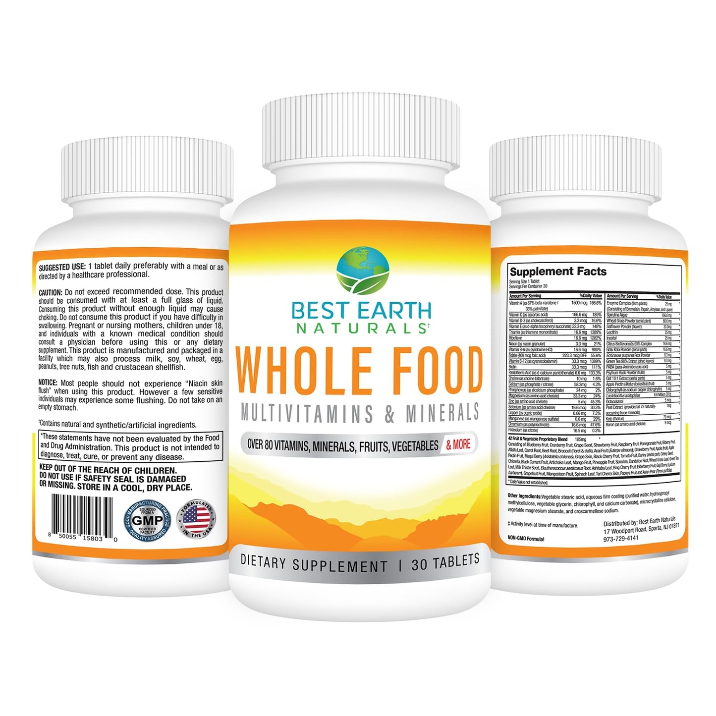 Best Earth Naturals Whole Food Multivitamins & Mineral Vegan Formula with Fruits, Vegetables, Probiotic Blend and More Tablets, 30 Count