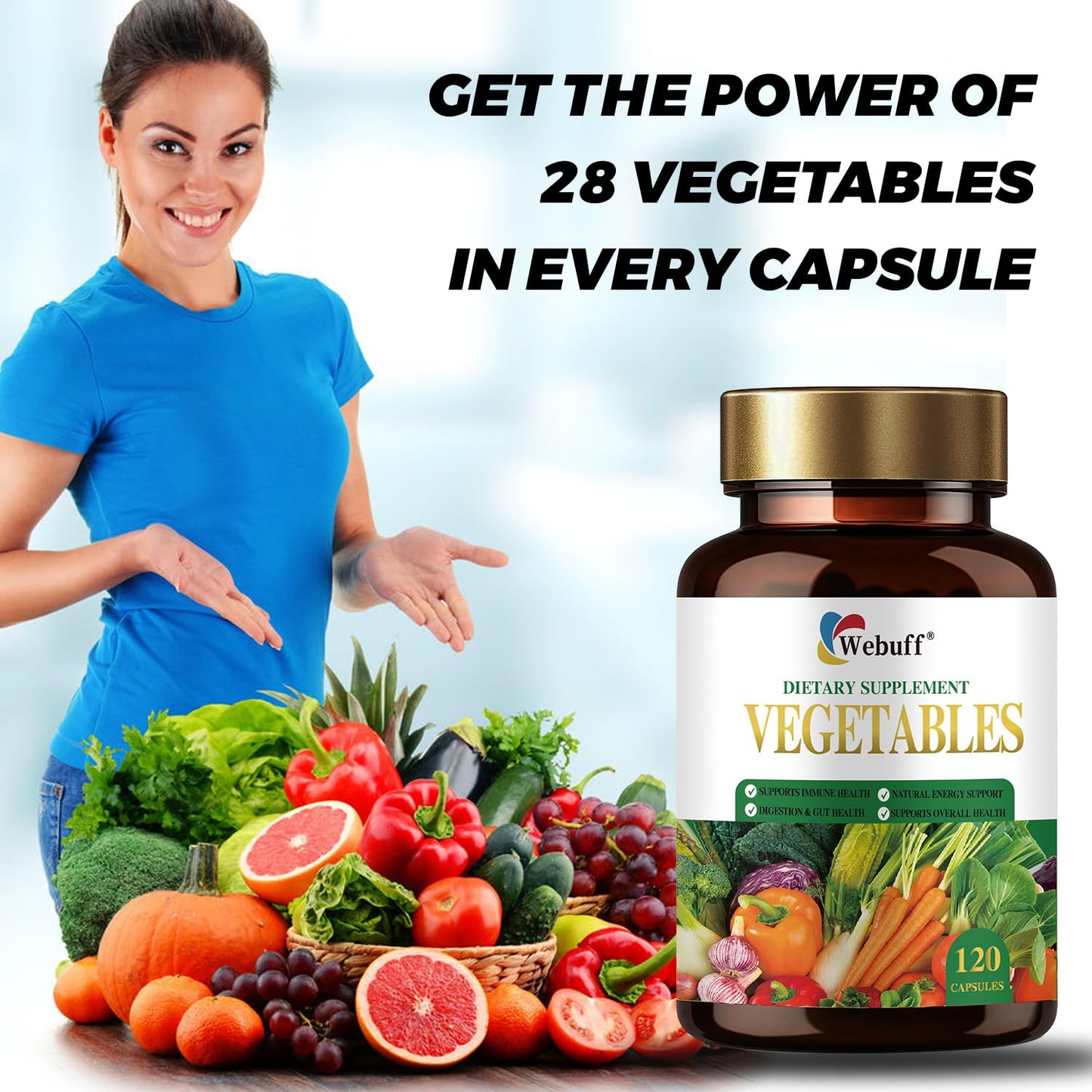 Webuff Fruits & Veggies Supplements Whole Fruit and Vegetable Capsules 120 Capsules