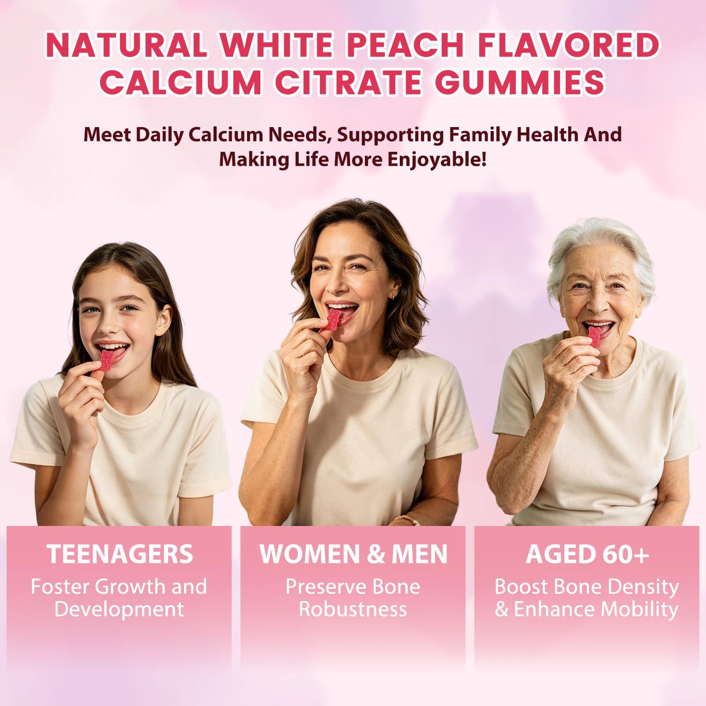 GAOLISHEN Calcium Citrate 1200 mg Gummies with Vitamin D3, K2, Magnesium, Zinc for Bone, Muscle & Immune Support, Sugar Free, 60 Gummies