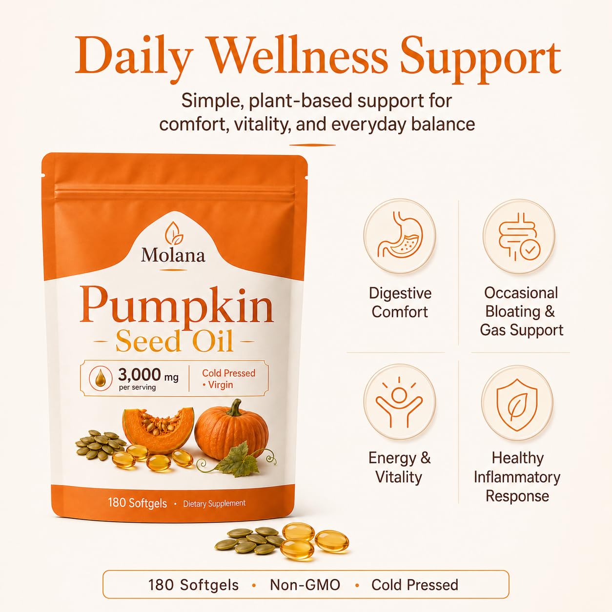 Ovouria Molana Pumpkin Seed Oil Capsules, 180 Softgels