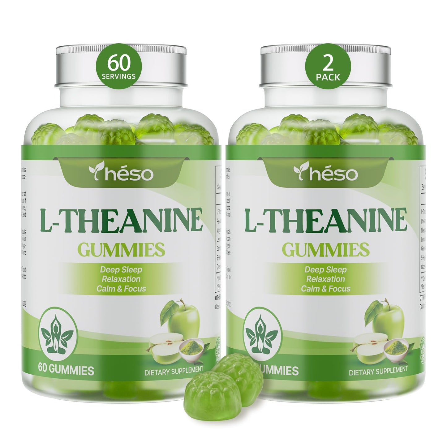 Yheso L-Theanine Gummies 400mg, Green Apple, 120 Count
