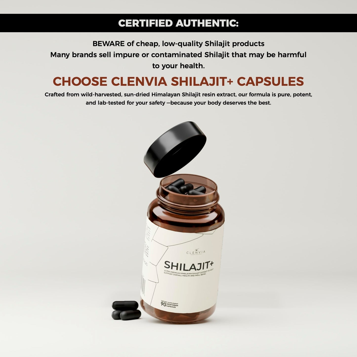 CLENVIA Himalayan Shilajit Extract Capsules 90 Count