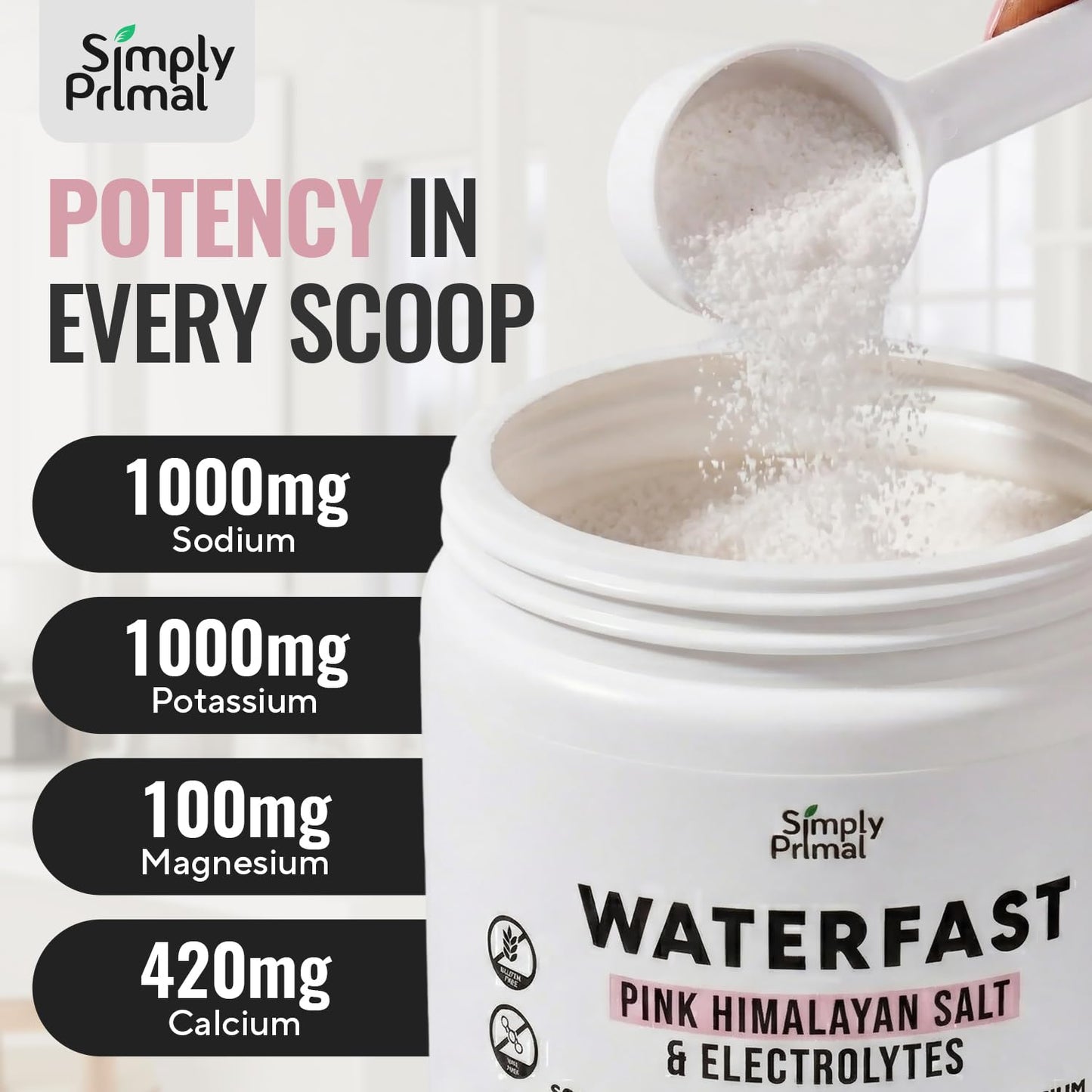 Simply Primal WATERFAST Keto Electrolyte Powder for Fasting and Hydration - Lemon Lime Flavor, 11.2 Ounce