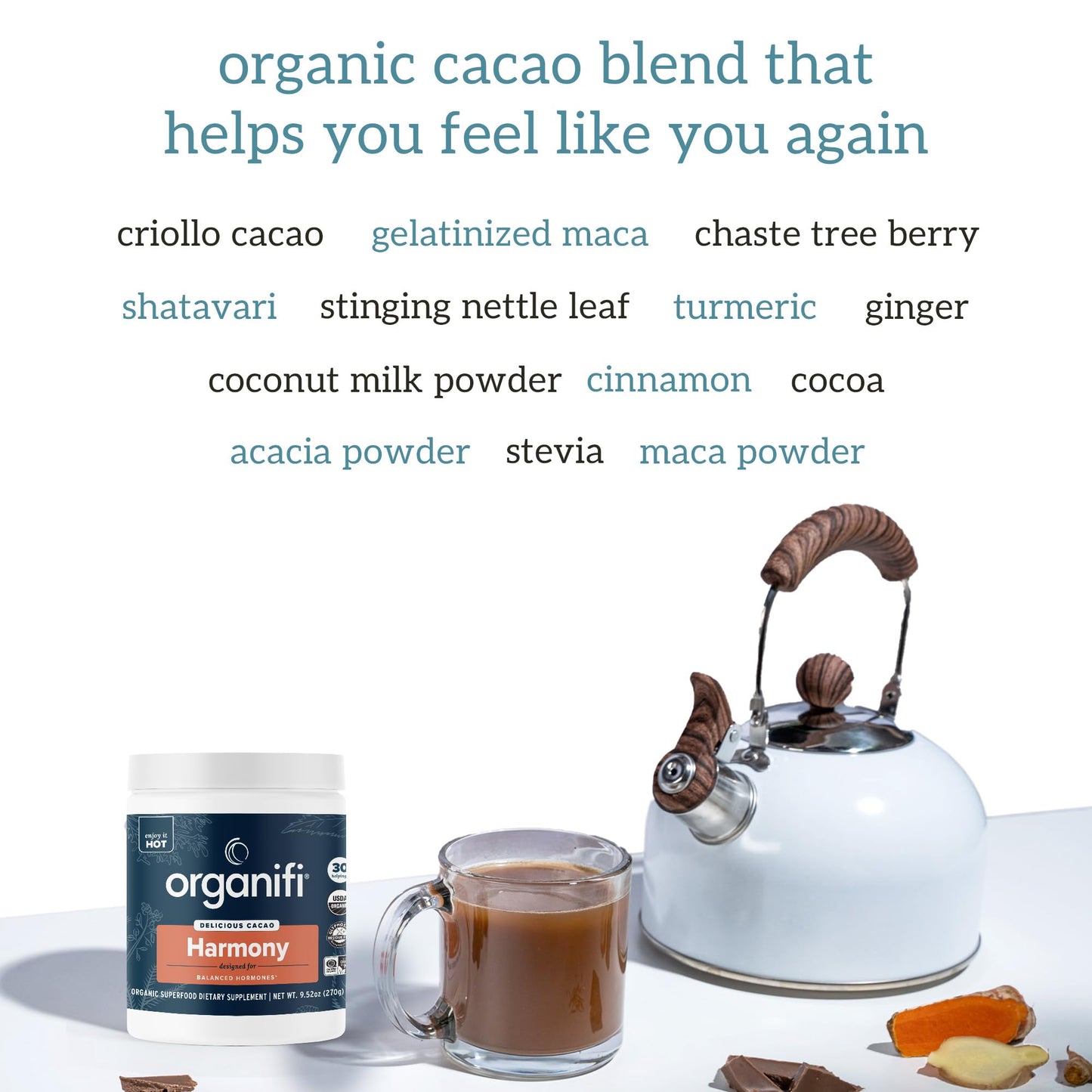 Organifi Harmony Hormone Balance for Women with Cacao Superfood Powder, 9.52 Ounce