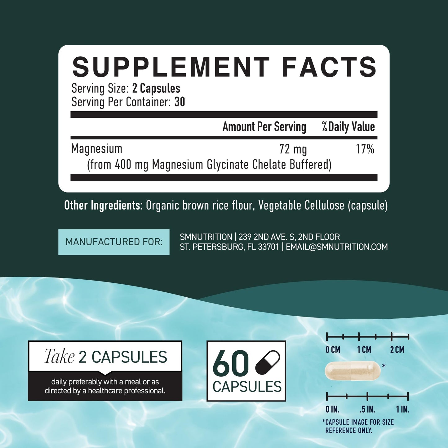 SMNutrition Magnesium Glycinate 400mg, Chelated Magnesium Glycinate, Maximum Absorption Capsule, 60 Count