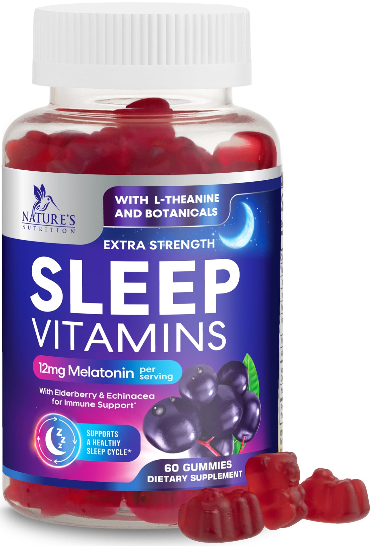 Nature's Nutrition Sleep Gummies with Melatonin 12 mg per Serving, 60 Gummies