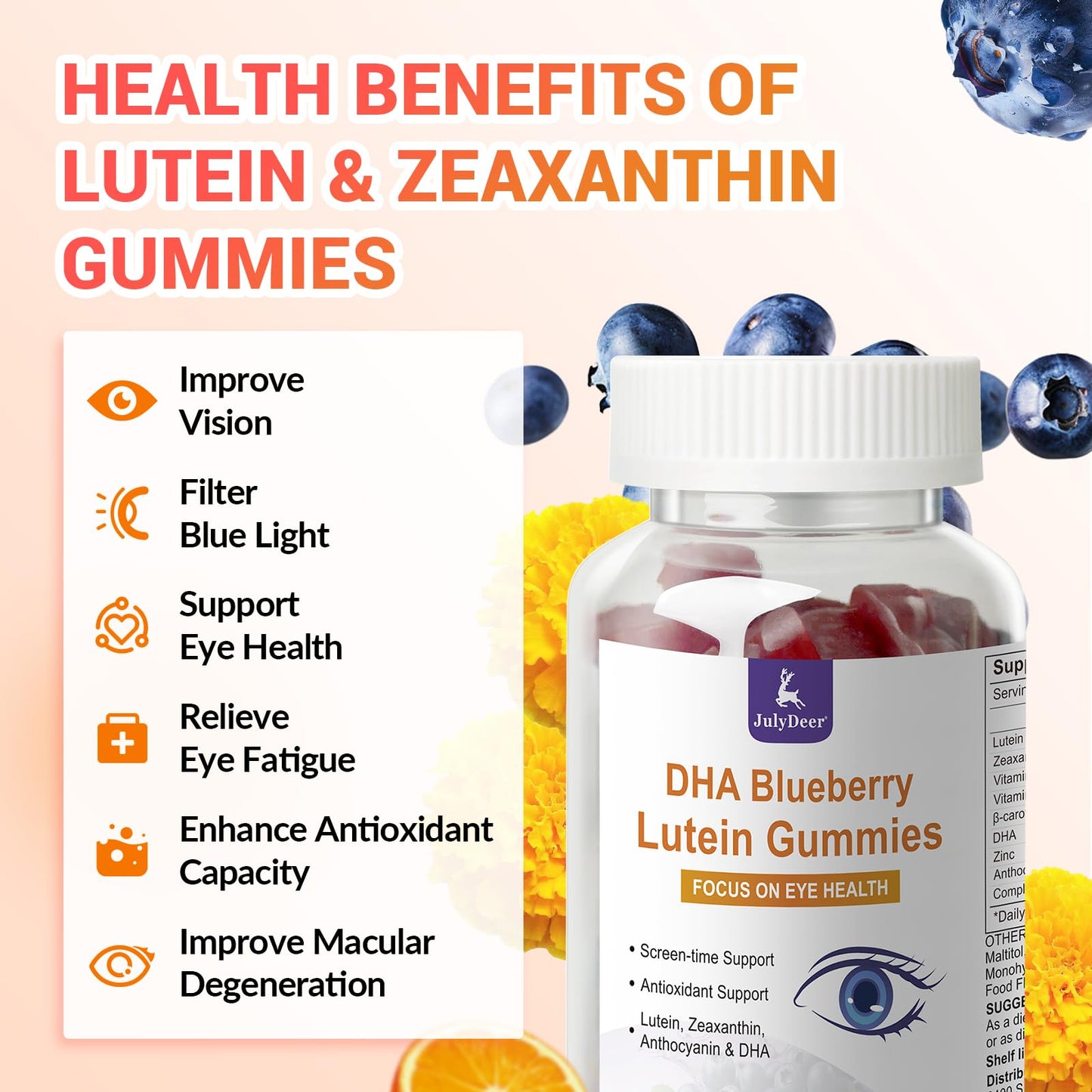 JulyDeer Lutein and Zeaxanthin Gummies Eye Health Support, 120 Count