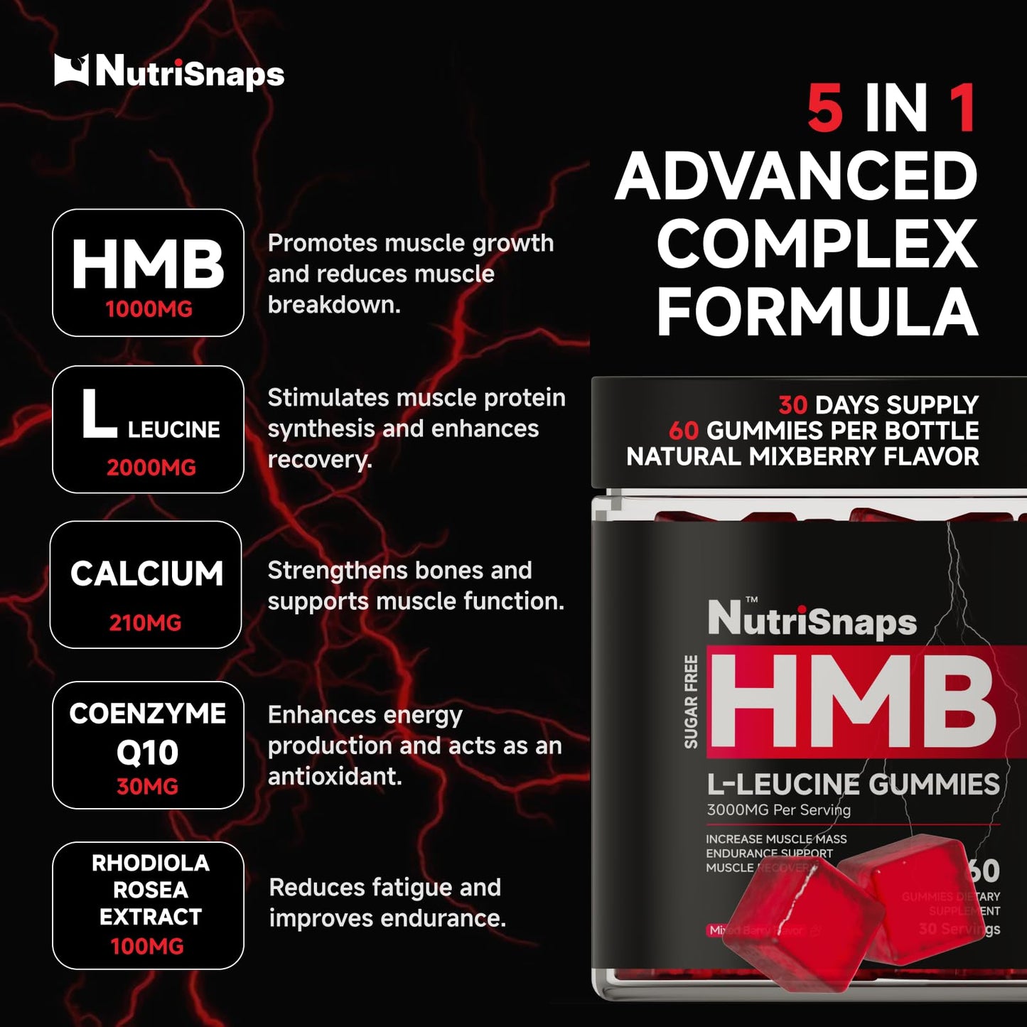 Nutrisnaps HMB and Leucine Gummies, 60 Count