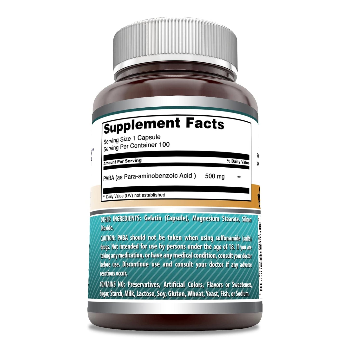 Amazing Nutrition PABA 500 mg Supplement Capsules 100 Count