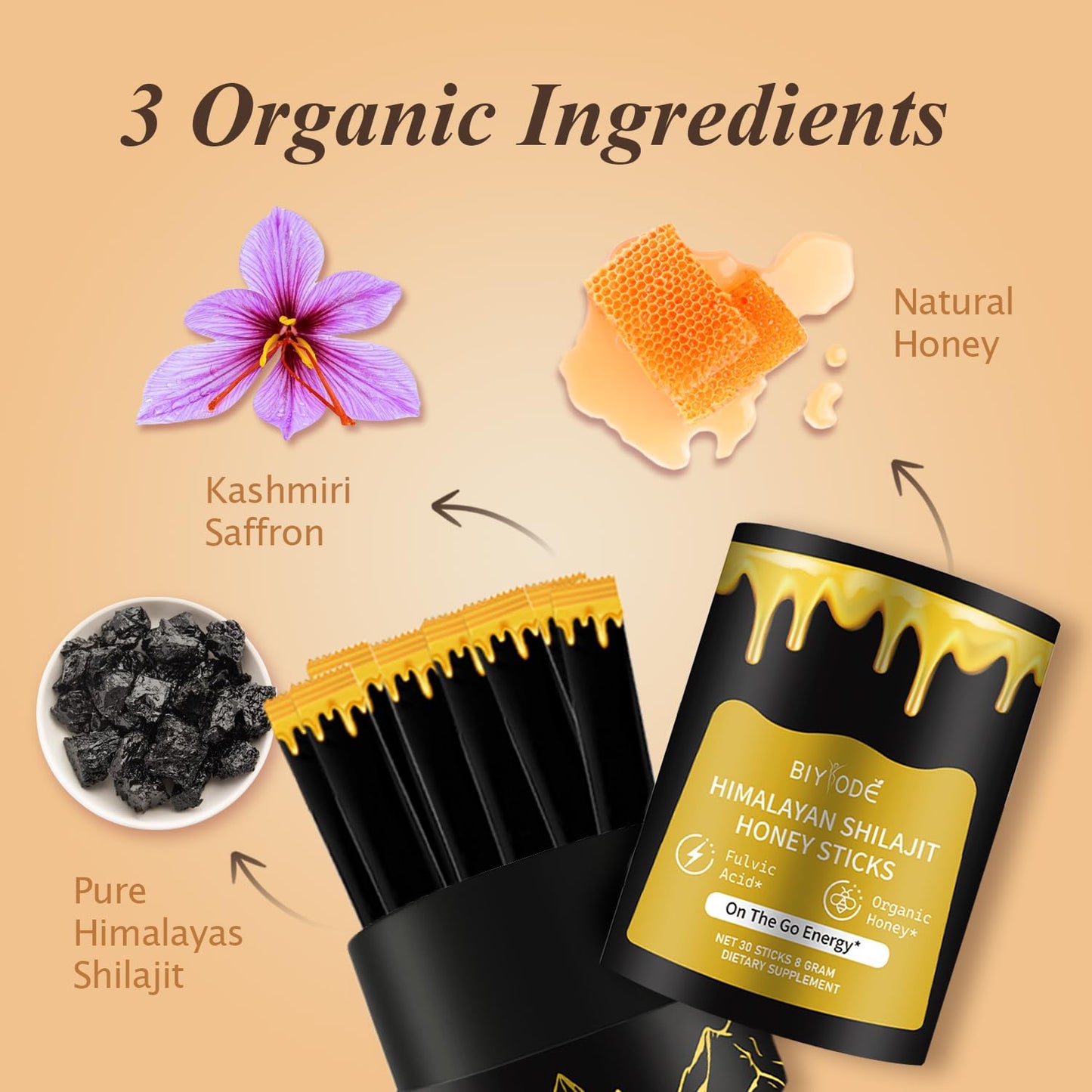 AUIXOPI Pure Shilajit Honey Sticks Gummy 30-Count