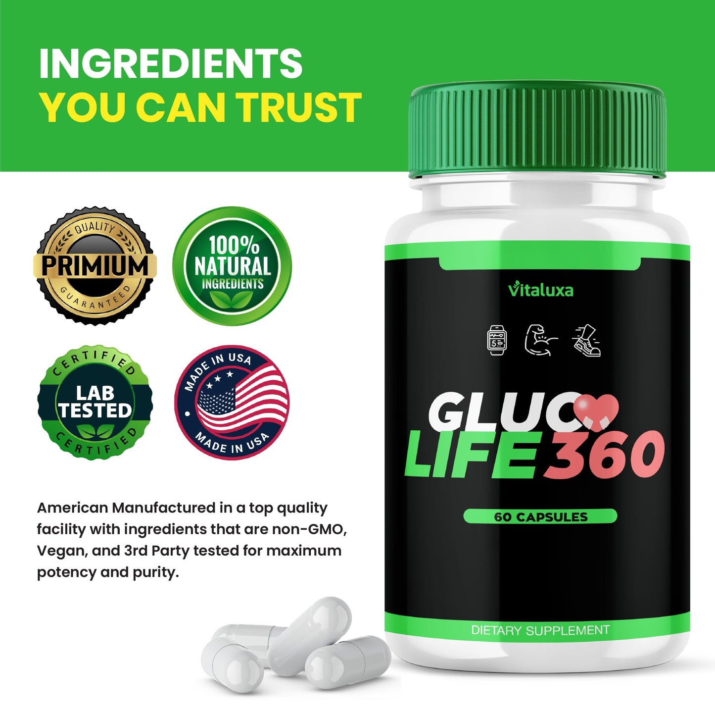 Vitaluxa Gluco Life 360 Capsules, 60 Count