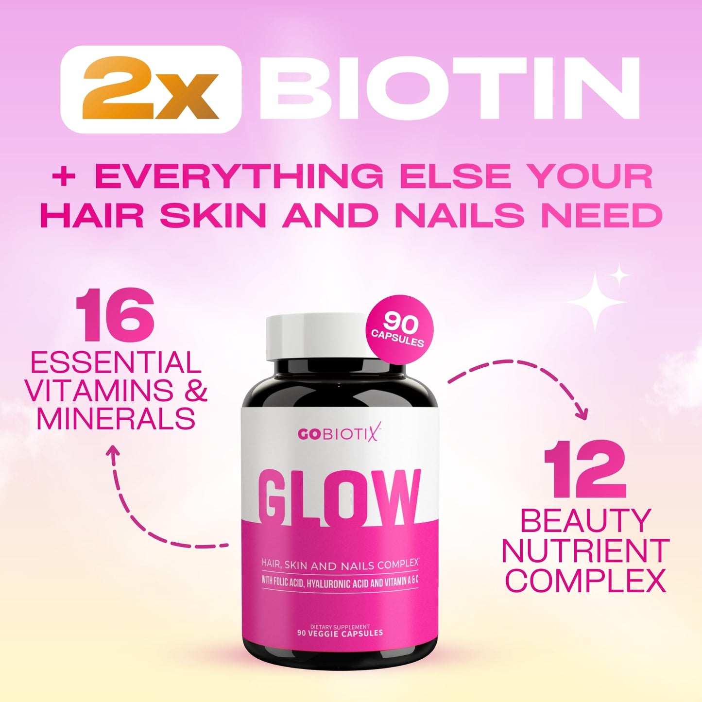 GOBIOTIX Hair, Skin & Nails Vitamins for Women, 180 Capsules