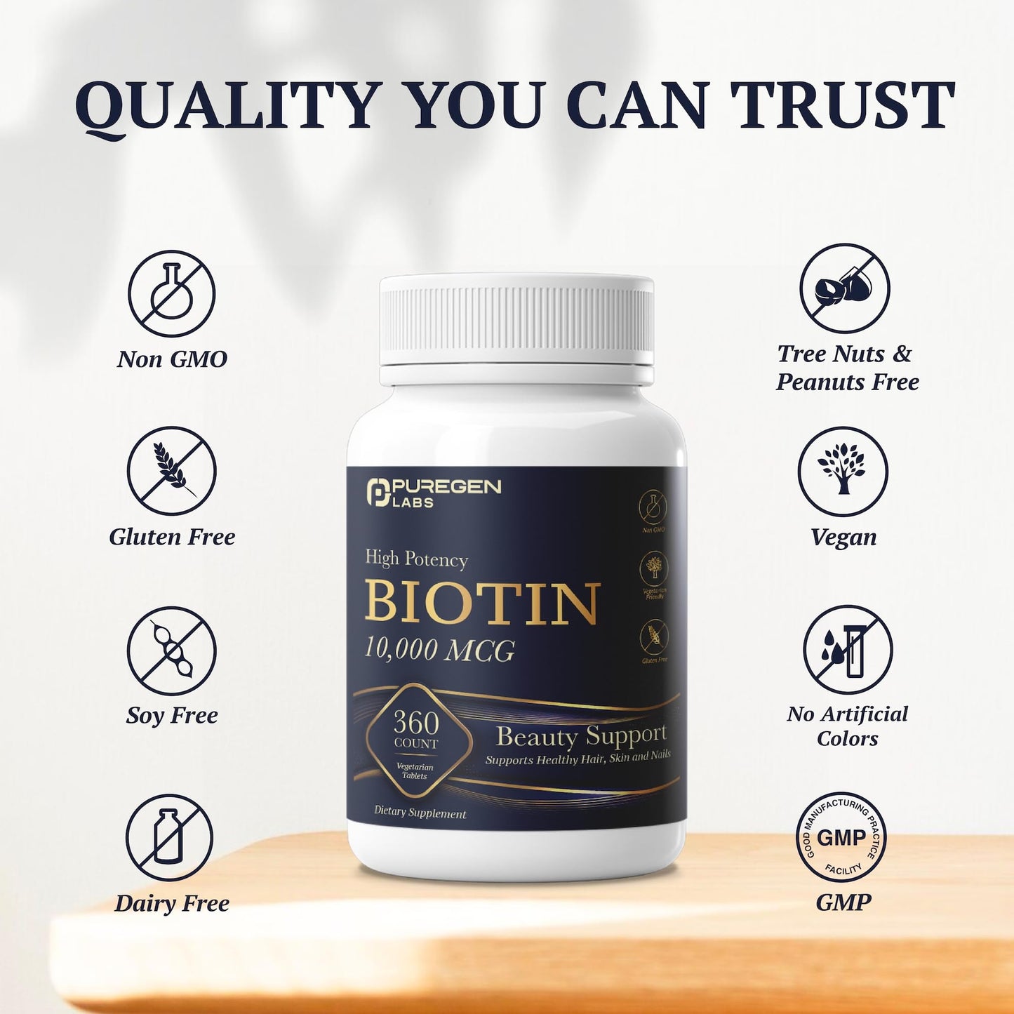 Puregen Labs Biotin 10,000 MCG Supports Healthy Hair, Skin & Nails - High Potency Beauty Support - Non-GMO, Gluten Free, 360 Tablets