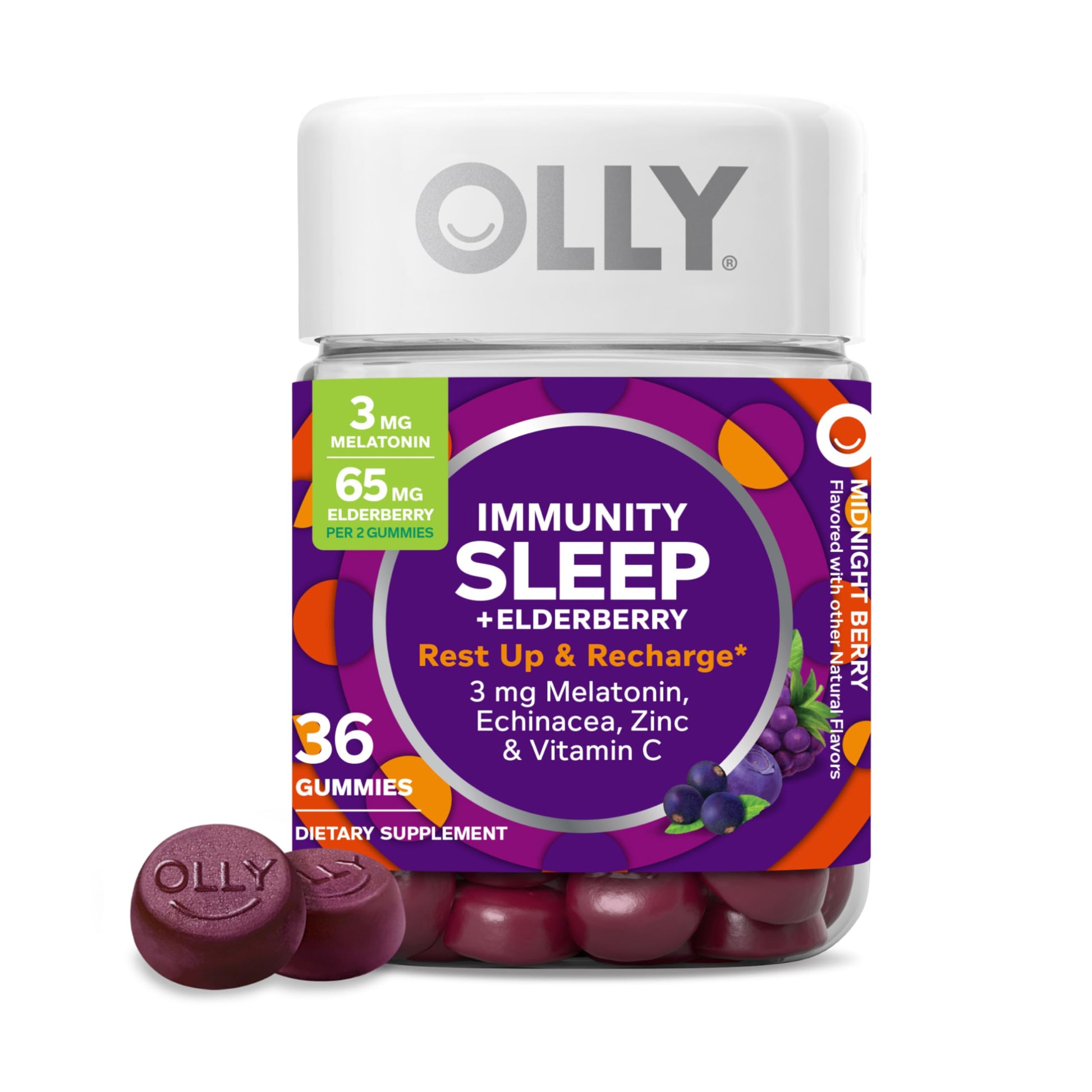 OLLY Sleep Immunity Melatonin Gummy with Vitamin C, Zinc, Echinacea, 3mg Melatonin, Immune and Sleep Support, Berry, 36 Gummies