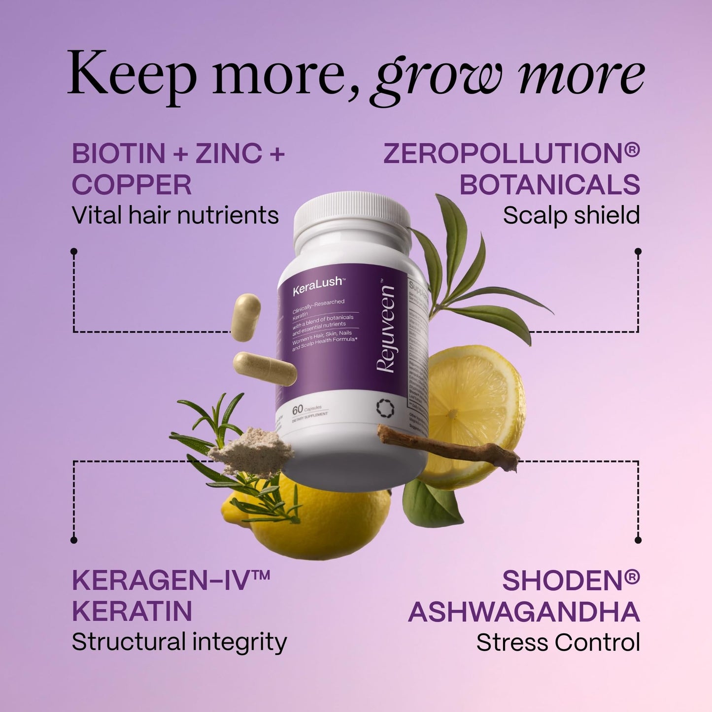 Rejuveen KeraLush Hair Vitamins for Women Capsule 60 Count