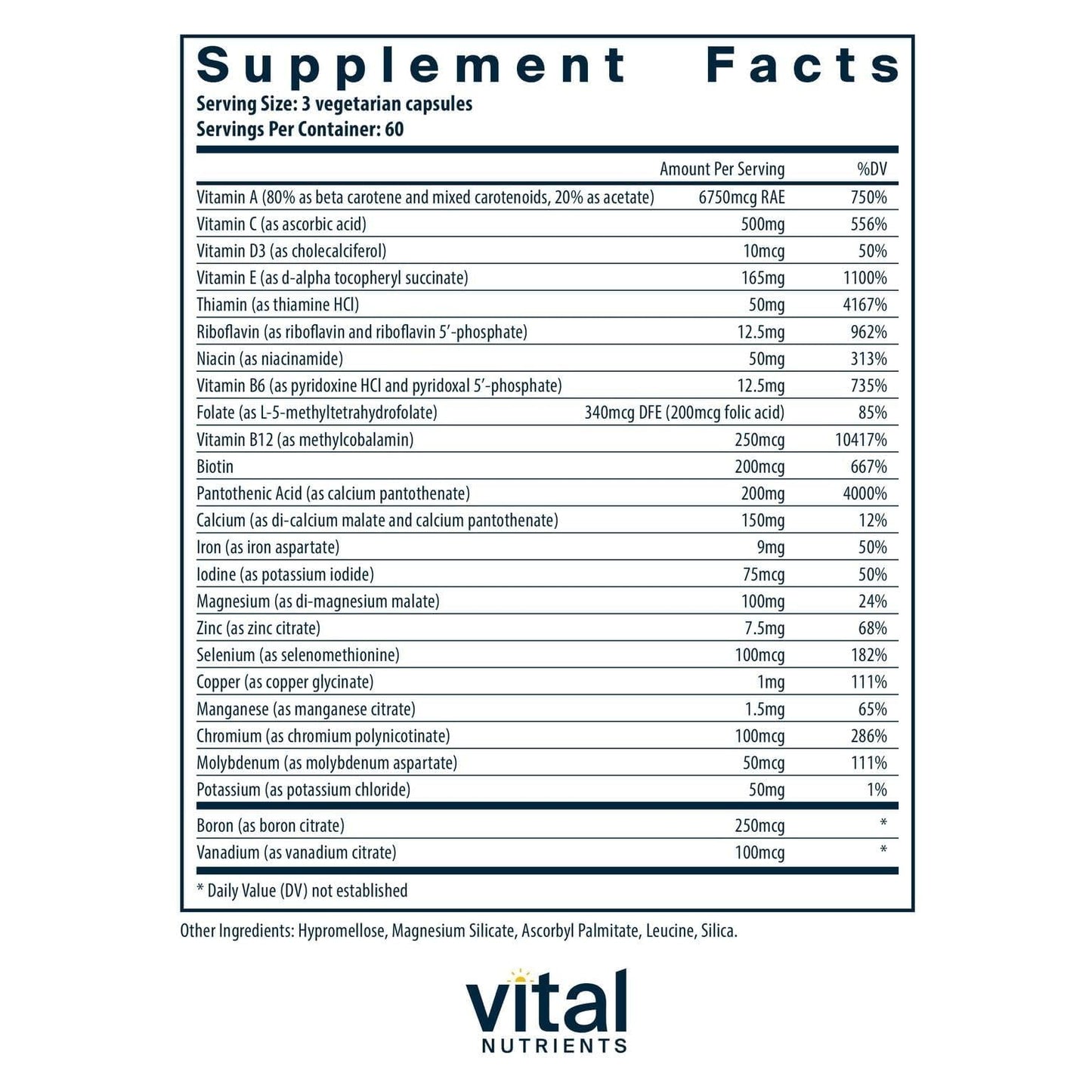 Vital Nutrients Multi-Nutrients with Iron and Iodine - Vegetarian Multivitamin and Mineral Supplement with Iron, 180 Capsules