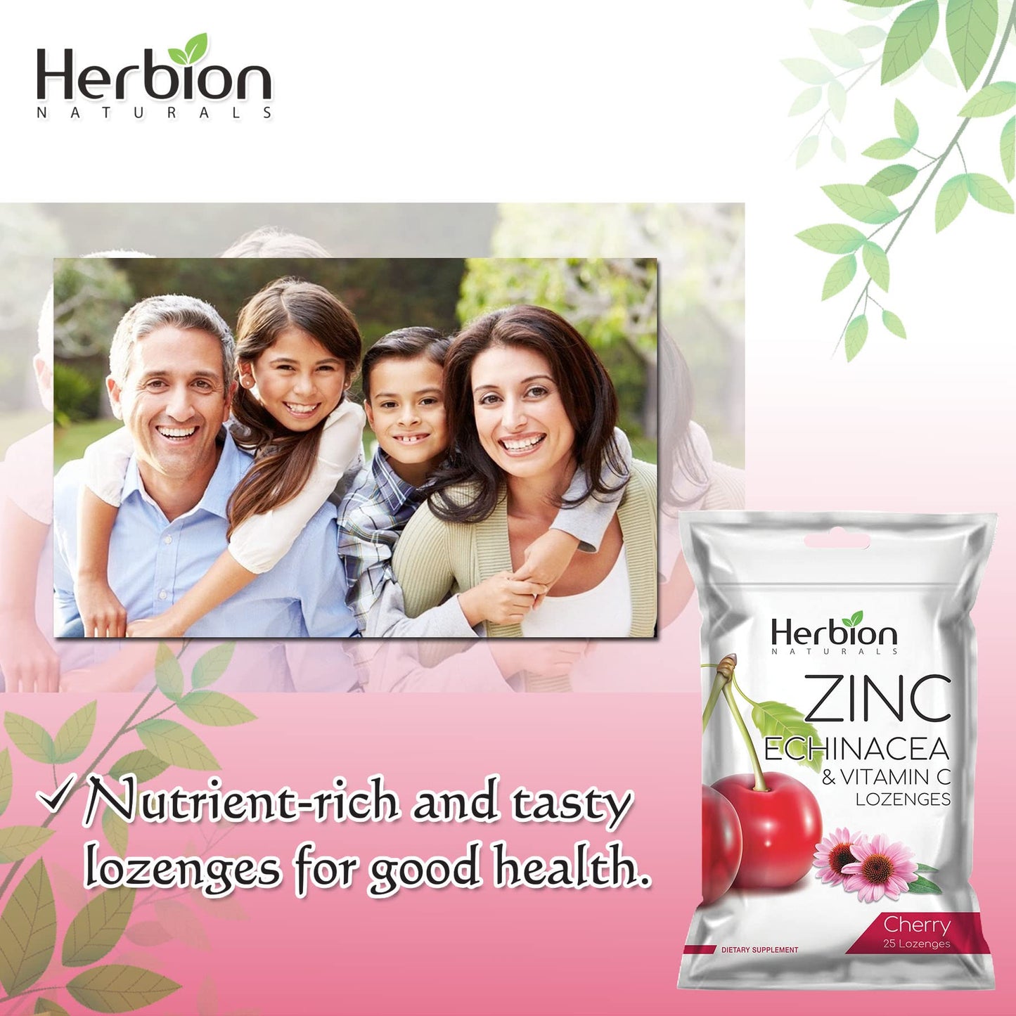 HERBION Naturals Zinc, Echinacea & Vitamin C Lozenges, 25 Count