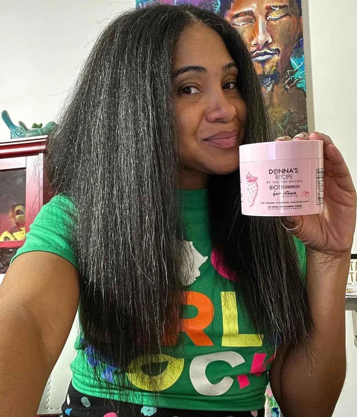 Donna's Recipe by Tabitha Brown Vegan Strawberry Biotin Hair, Skin & Nails Gummies, 10,000 mcg Biotin, 60 Count