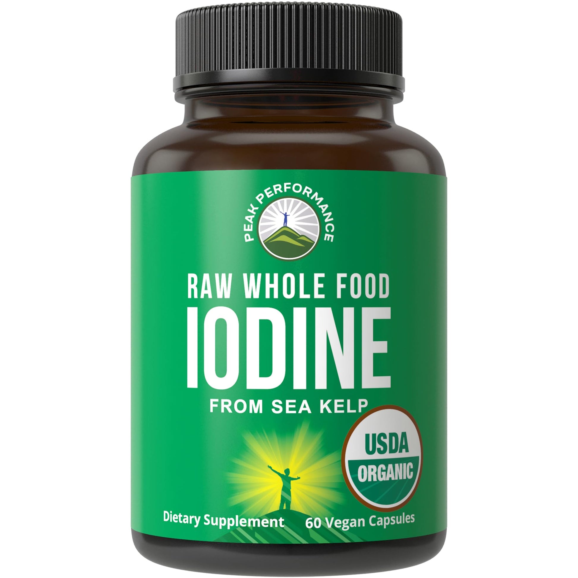 Peak Performance Organic Raw Whole Food Iodine Supplement from Kelp (Ascophyllum Nodosum) Capsules 60 Count