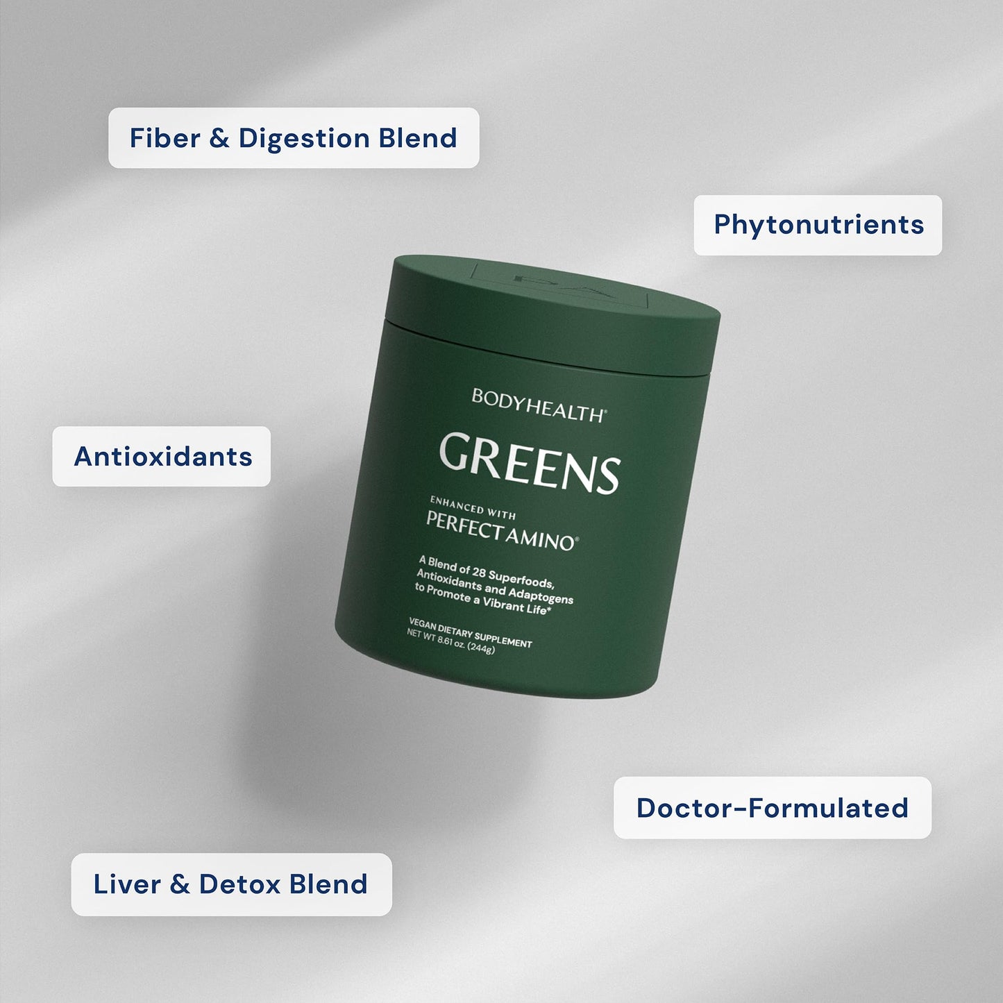 BodyHealth Greens Enhanced with PerfectAmino Daily Superfood Green Apple Smoothie Powder, 8.61 oz