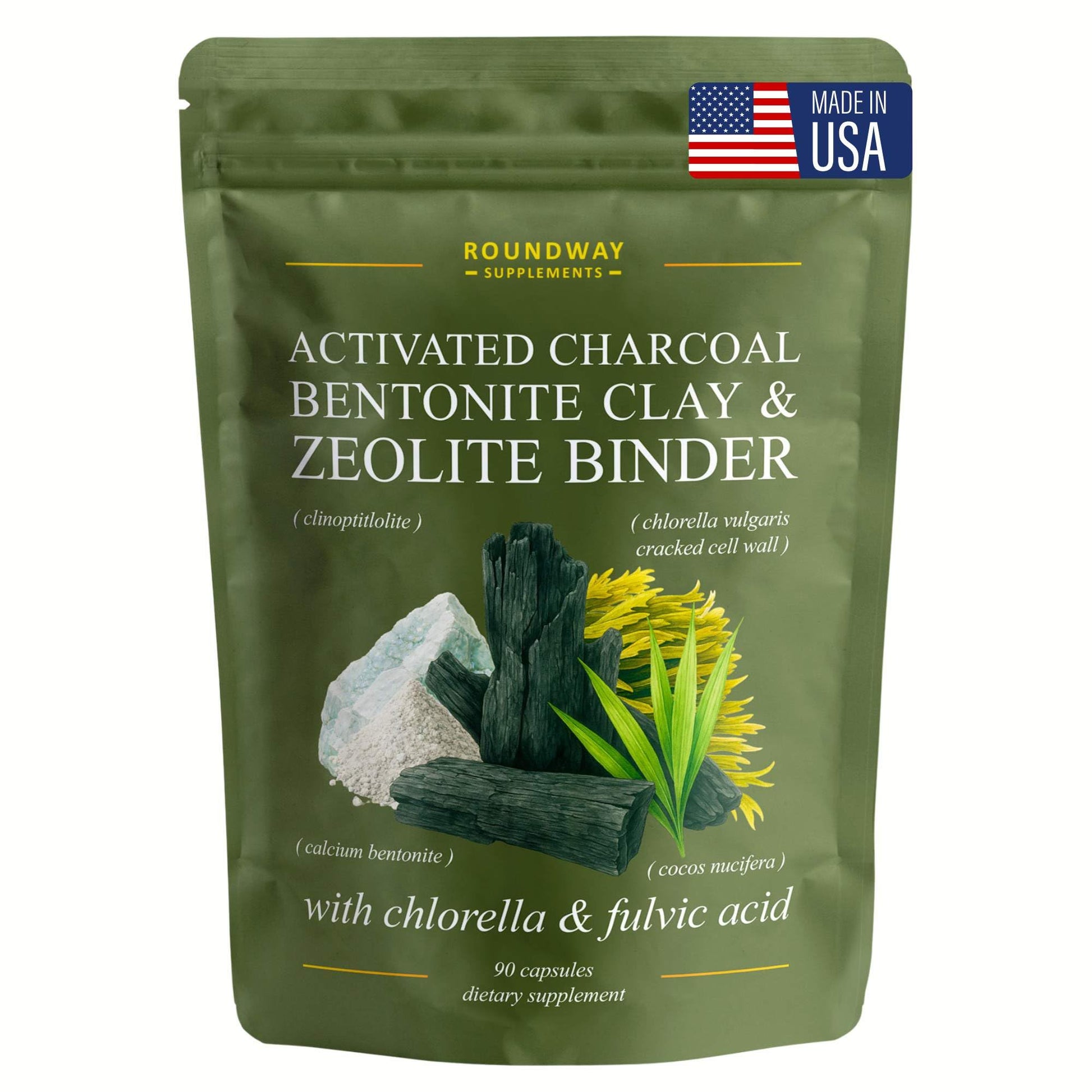 Roundway Supplements Zeolite Binder for Cleanse & Detox Protocols with Activated Charcoal, Bentonite Clay, Chlorella & Fulvic Acid Advanced Full Spectrum Binder, 90 Capsules
