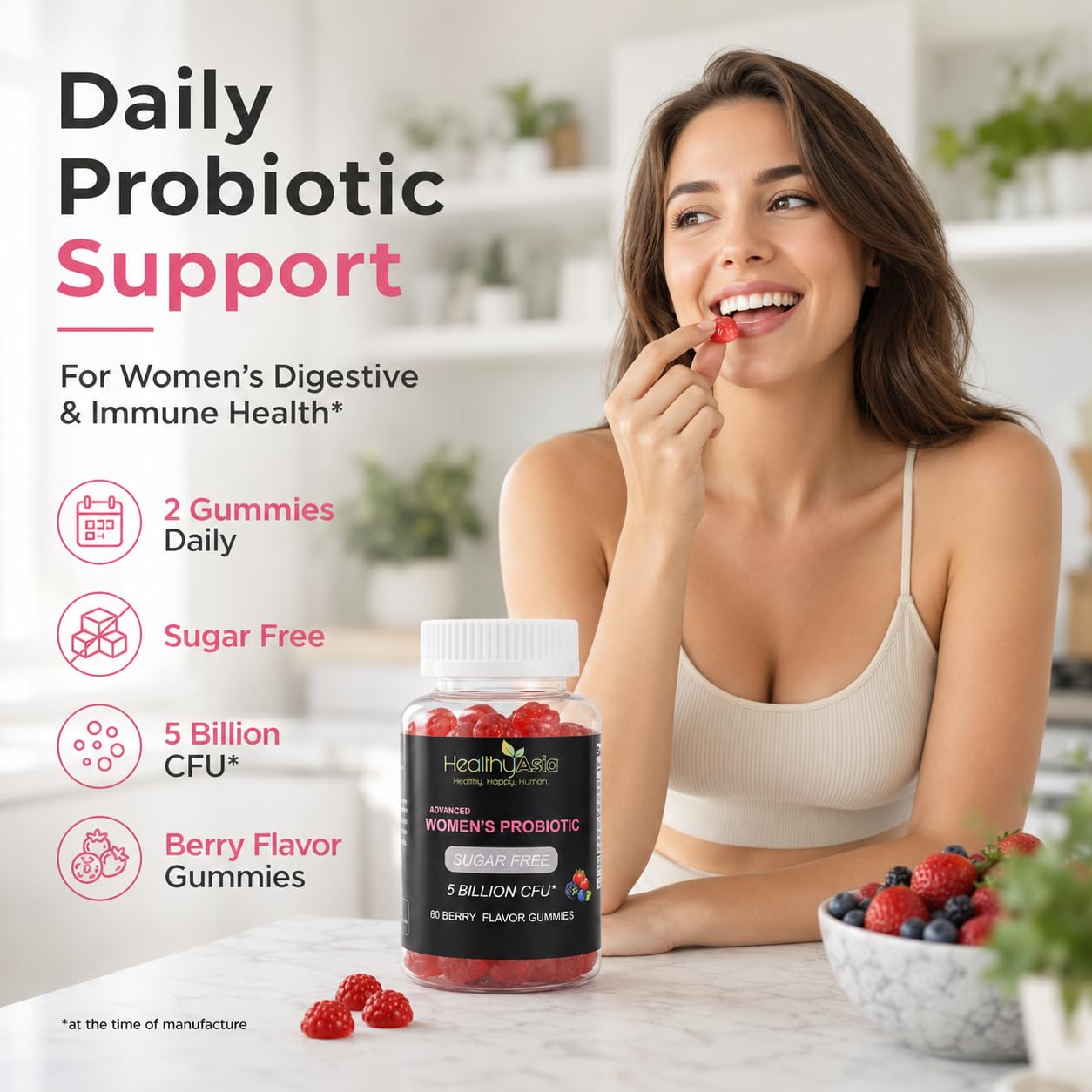 HealthyAsia Black Label Women's Probiotic Gummies Chewable 60 Count