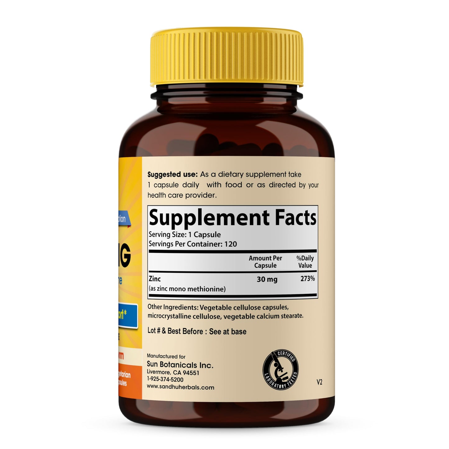 SANDHUHERBALS Zinc 30mg Capsules 120 Count