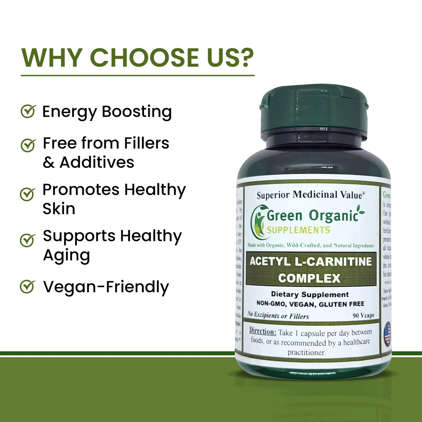 Green Organic Supplements Acetyl L-Carnitine Capsules 90