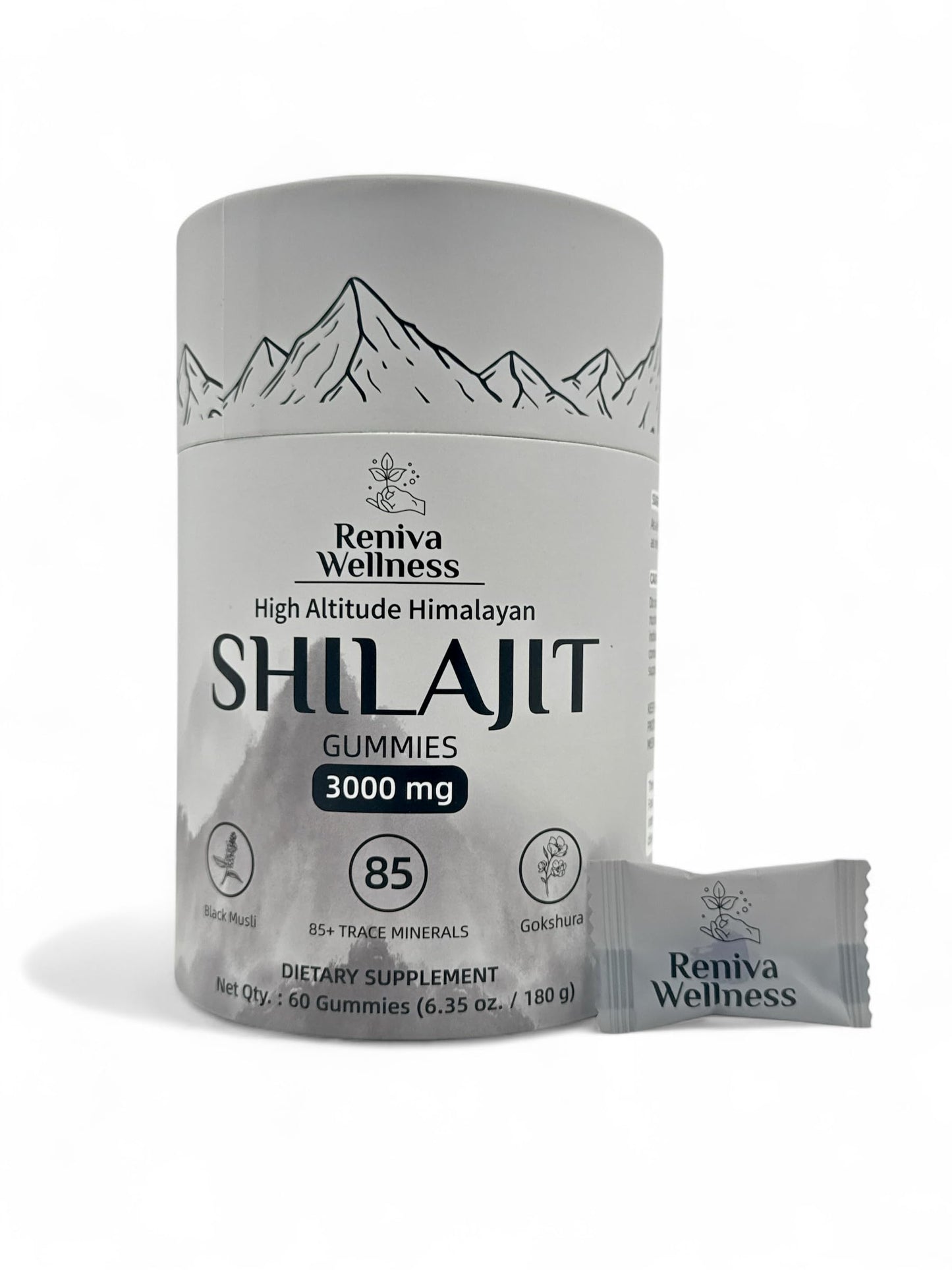 Reniva Wellness High-Altitude Himalayan Shilajit Gummies 3000mg Shilajit Gold, 60 Gummies